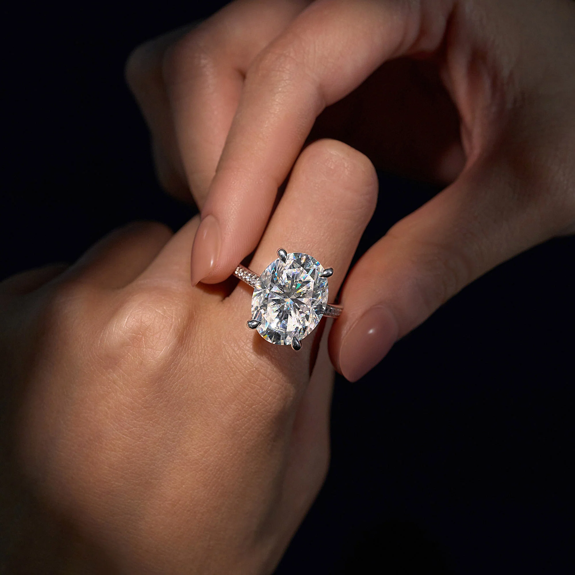 Oval Cut Engagement Ring with Pavé Band - Image 13