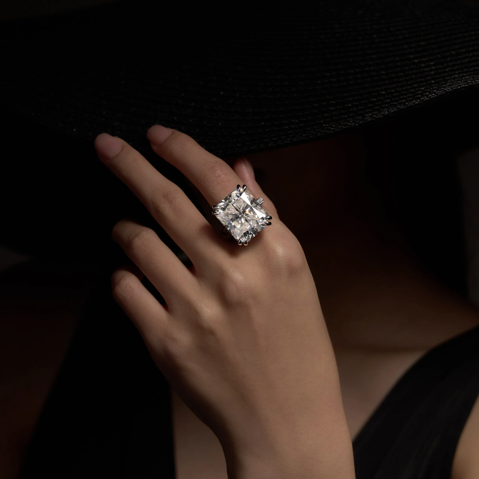 35 Carat Radiant Moissanite Ring with Pave Band in 14K Gold - Image 11