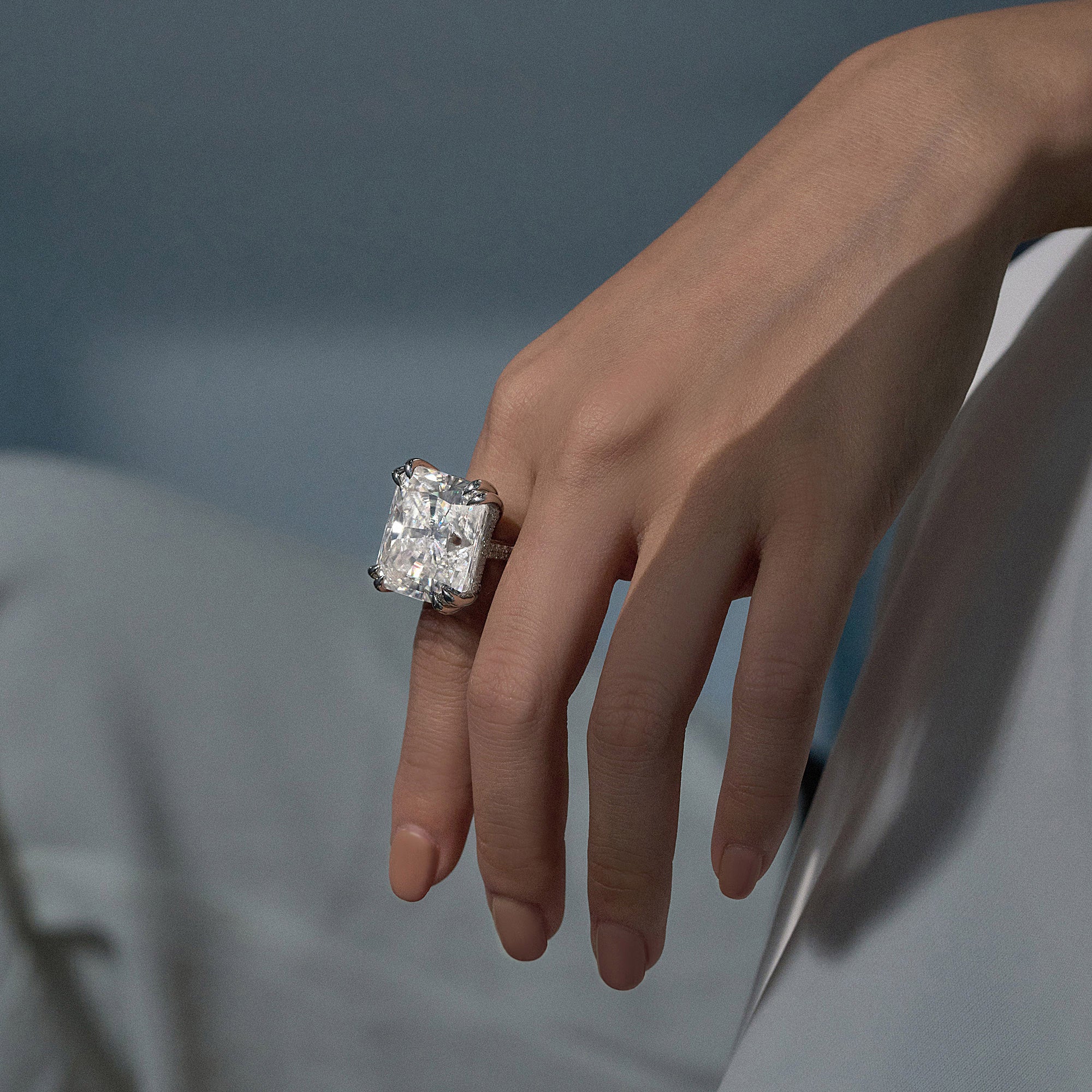 35 Carat Radiant Moissanite Ring with Pave Band in 14K Gold - Image 14