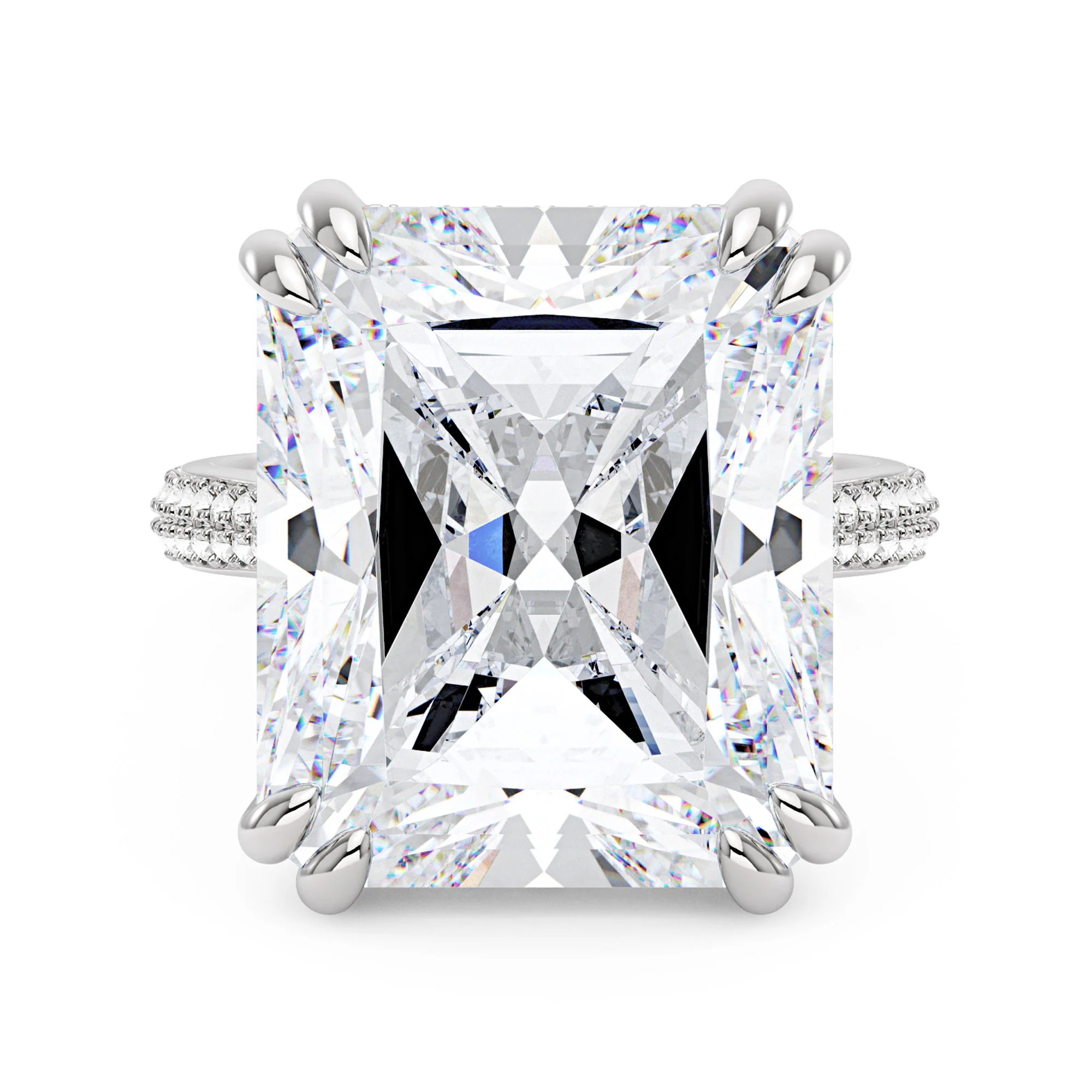 35 Carat Radiant Moissanite Ring with Pave Band in 14K Gold - Image 4