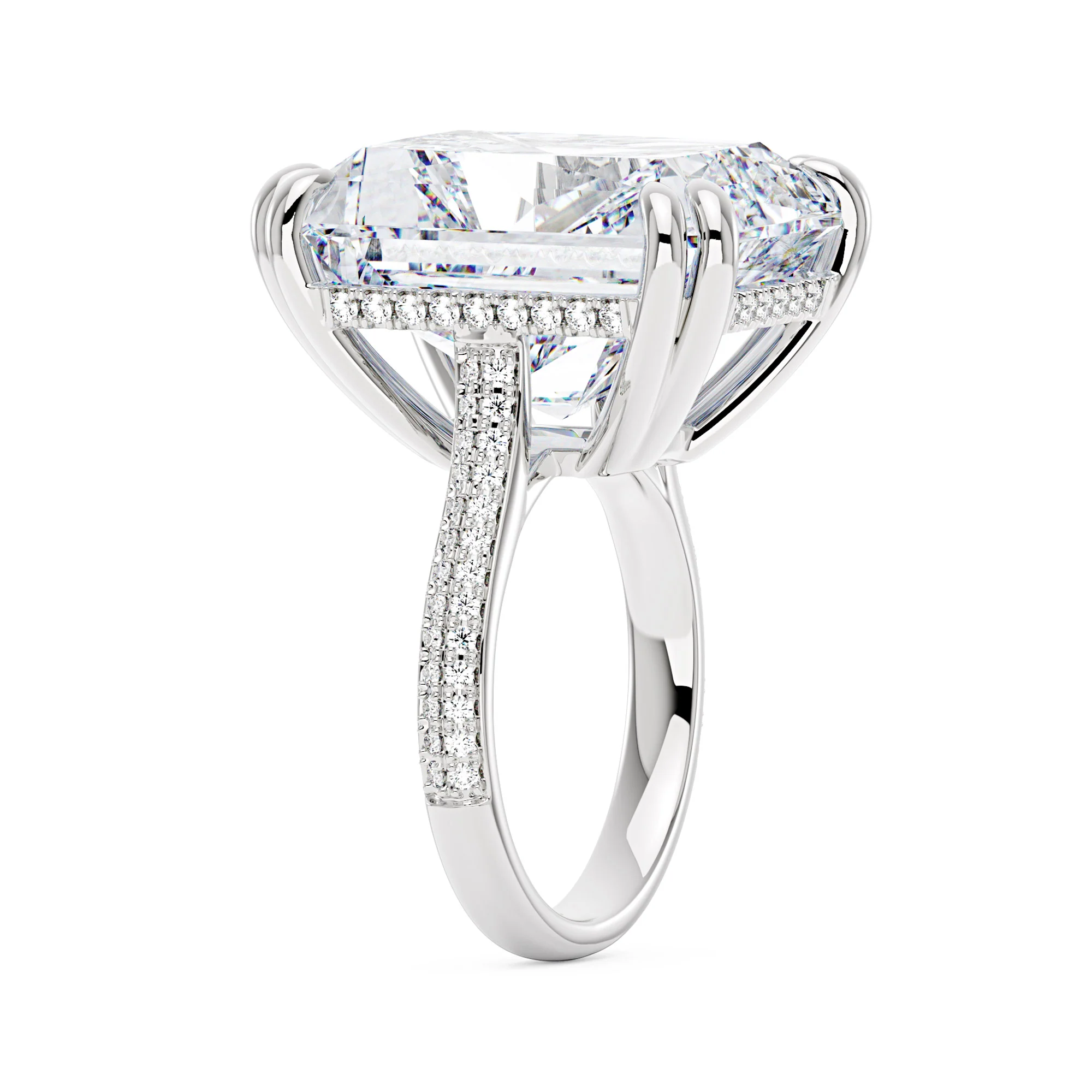 35 Carat Radiant Moissanite Ring with Pave Band in 14K Gold - Image 5