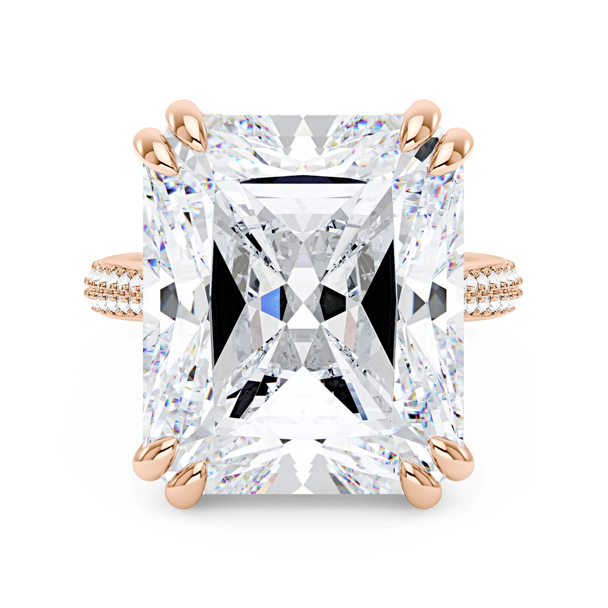 35 Carat Radiant Moissanite Ring with Pave Band in 14K Gold - Image 7
