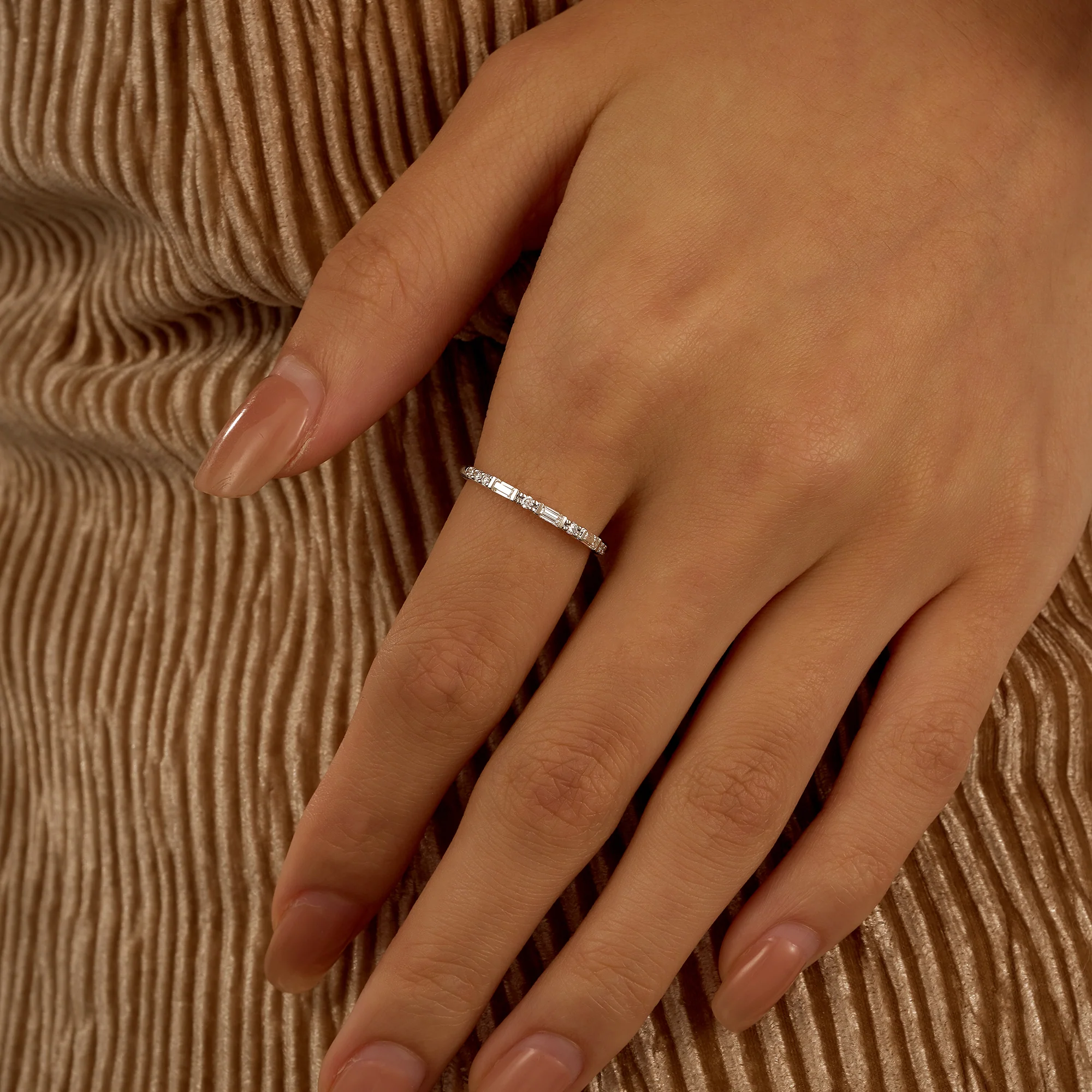Art Deco Emerald Round Moissanite Half Eternity Band - Image 13