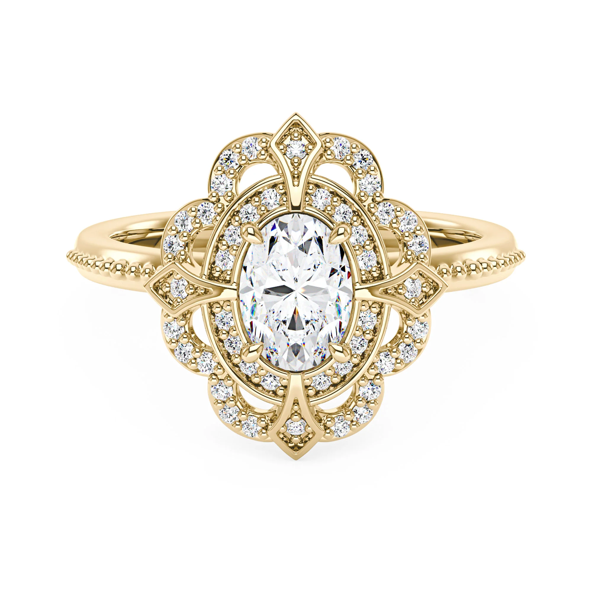 Art Deco Oval Pavé Halo Moissanite Ring - Image 4
