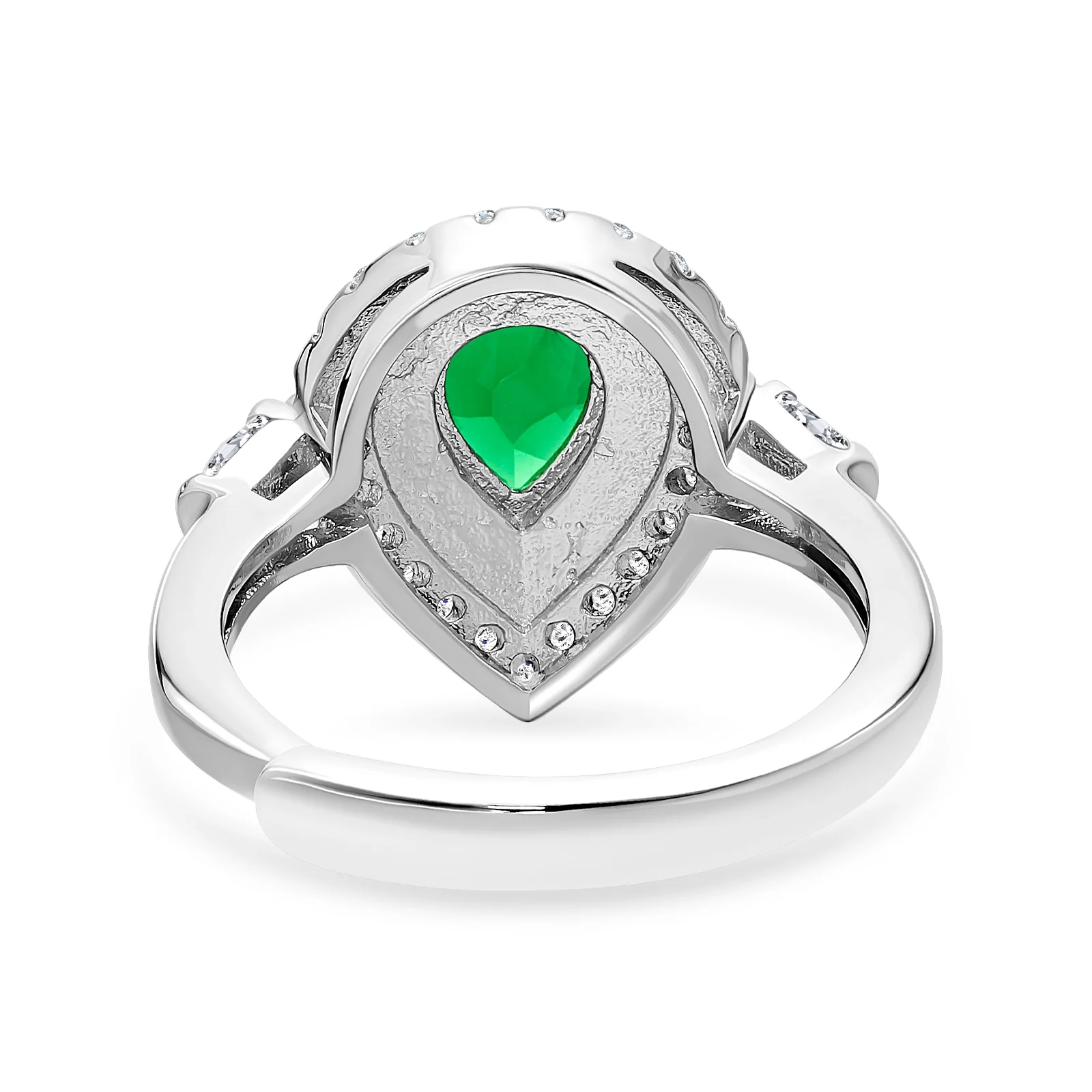 Arc And Bold Pear Cut With 2 Lines of Halo Emerald Open Ring - Image 6
