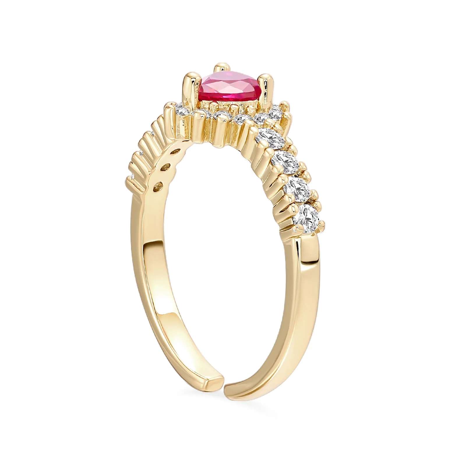 Arc Heart Cut With Halo And Pave Style Pink Open Ring - Image 3