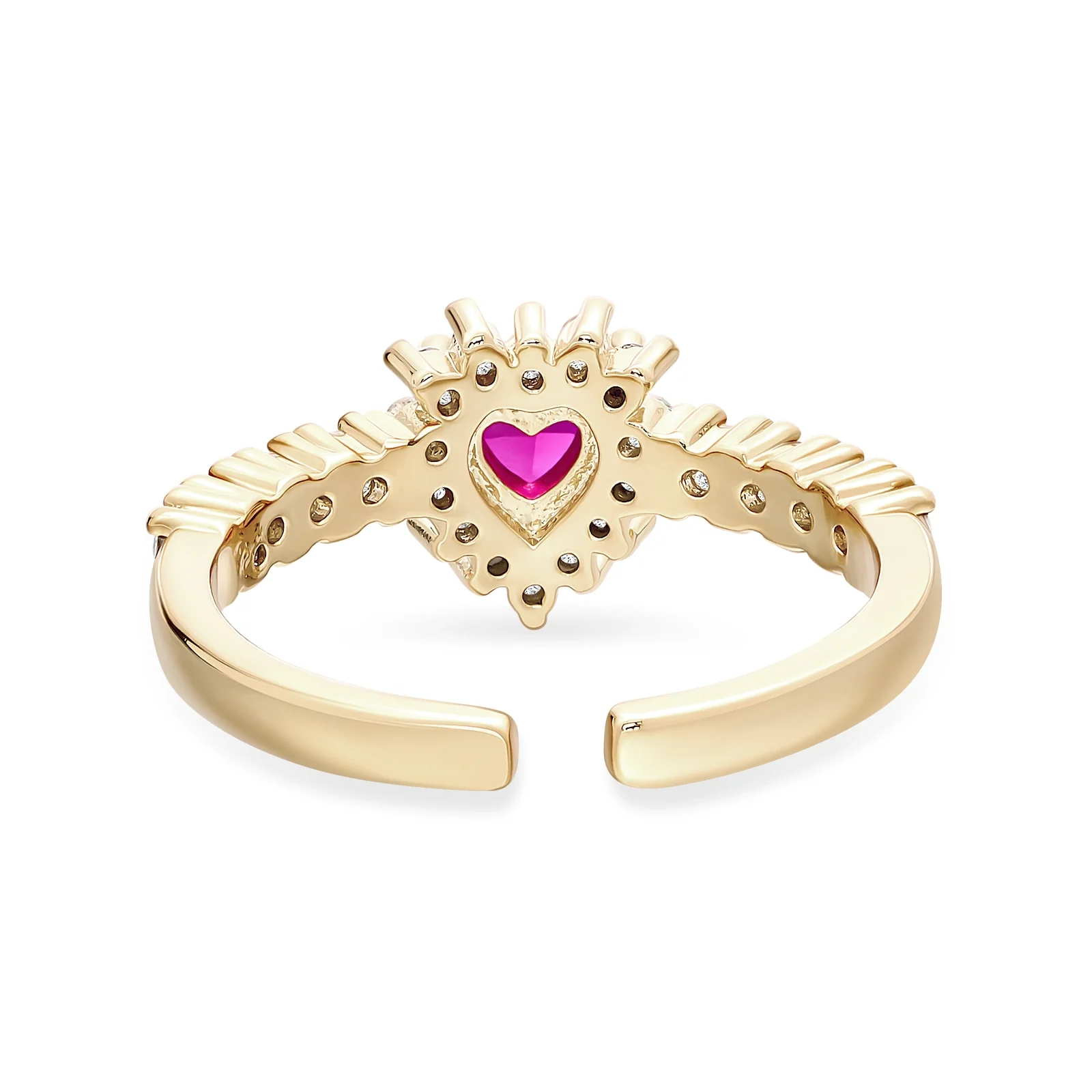 Arc Heart Cut With Halo And Pave Style Pink Open Ring - Image 4