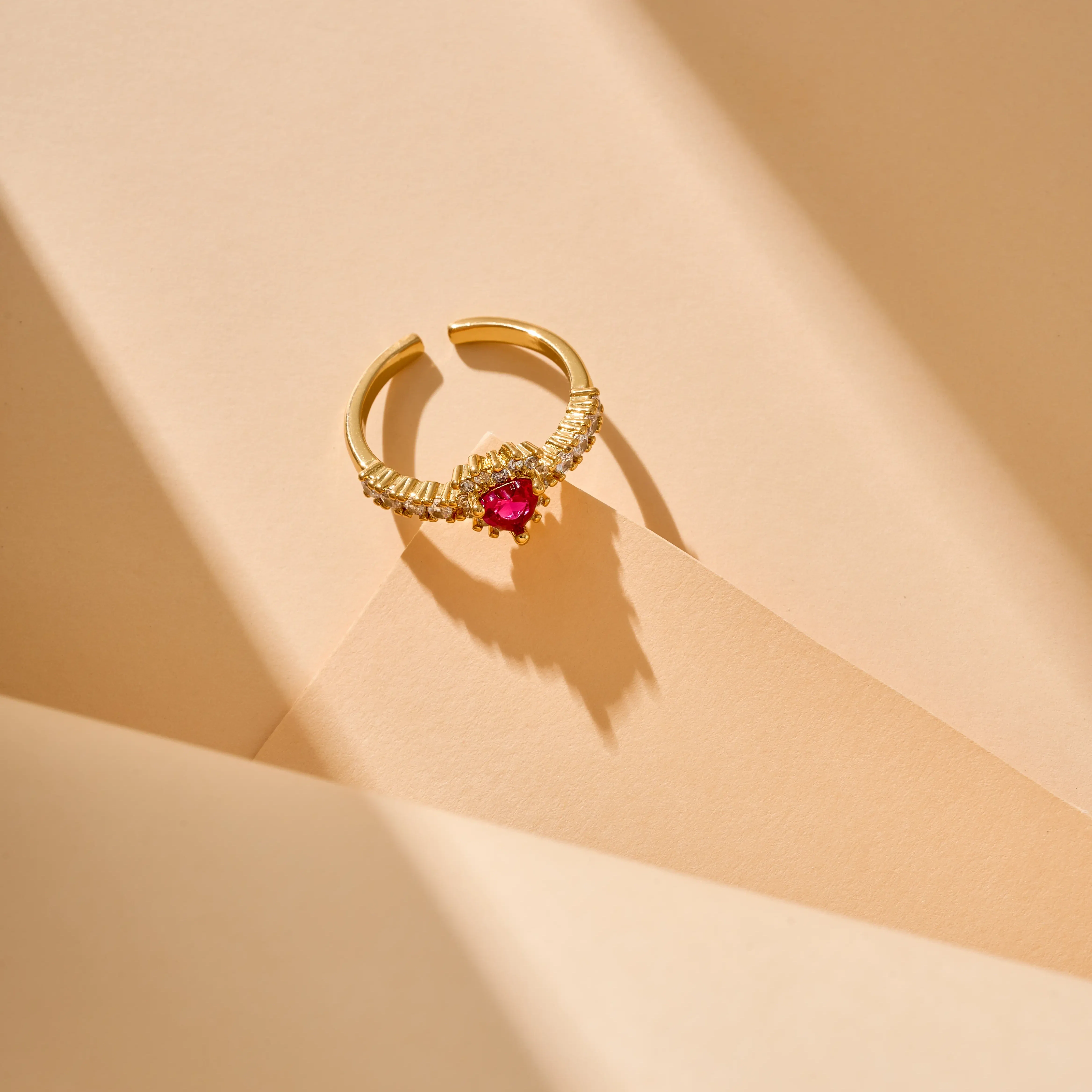 Arc Heart Cut With Halo And Pave Style Pink Open Ring - Image 5