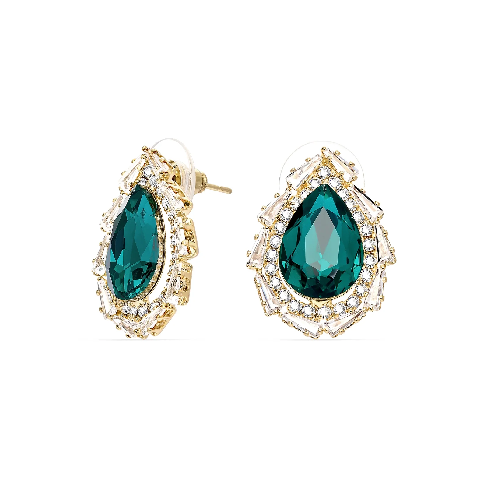 Arc Pear Cut With Halo Dark Emerald Earings Studs - Image 3