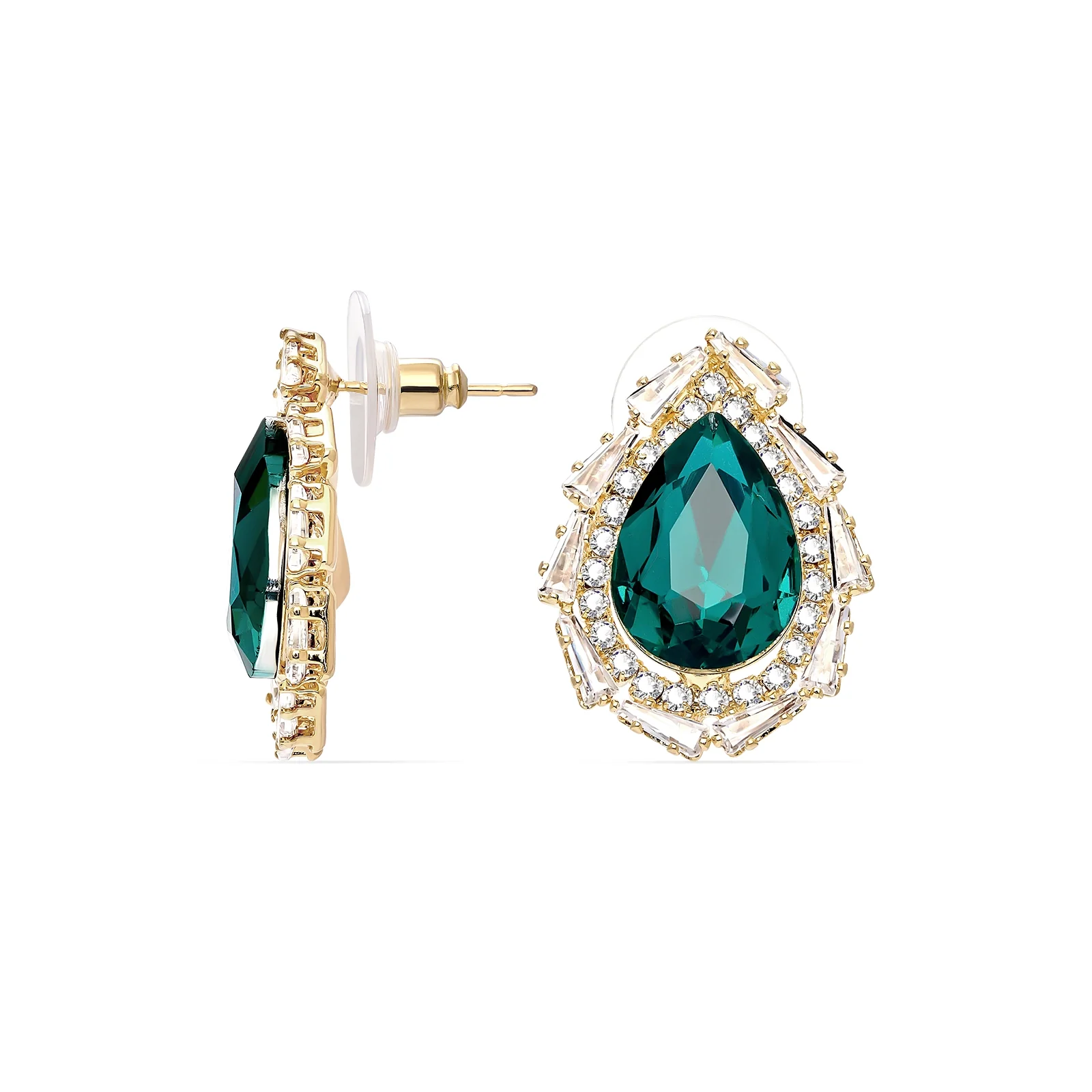 Arc Pear Cut With Halo Dark Emerald Earings Studs - Image 4