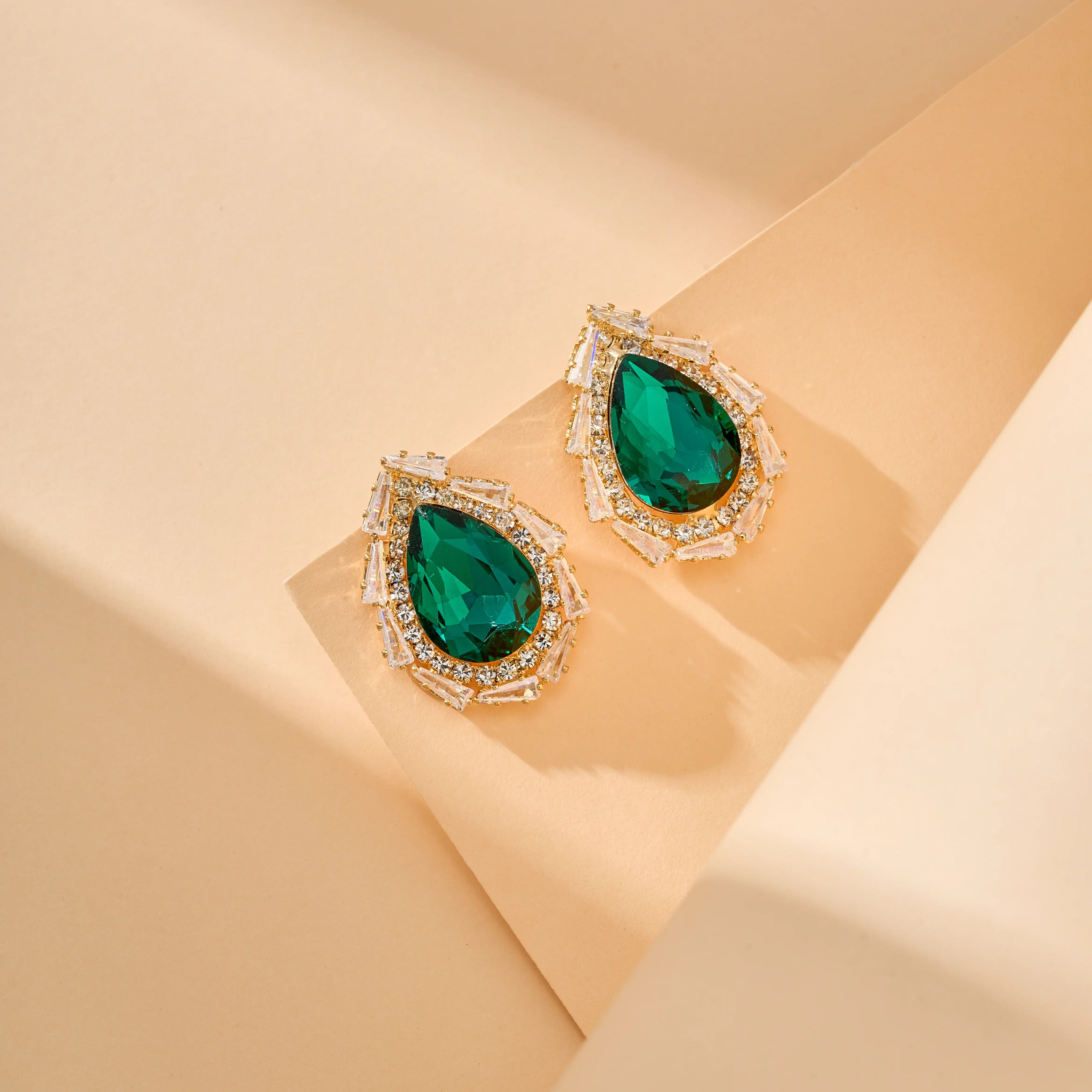 Arc Pear Cut With Halo Dark Emerald Earings Studs - Image 5