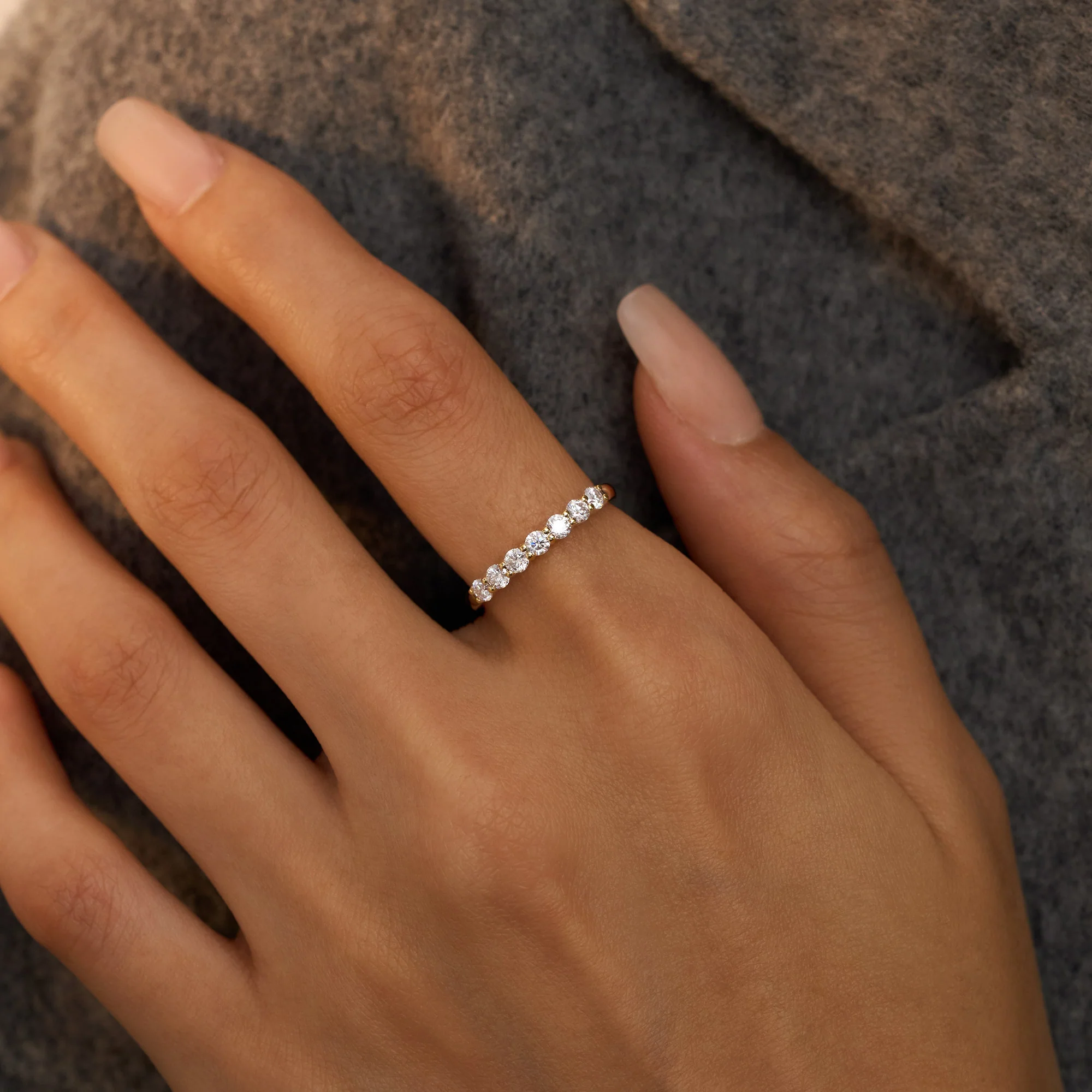 Art Deco Round Cut Moissanite Half Eternity Ring - Image 10