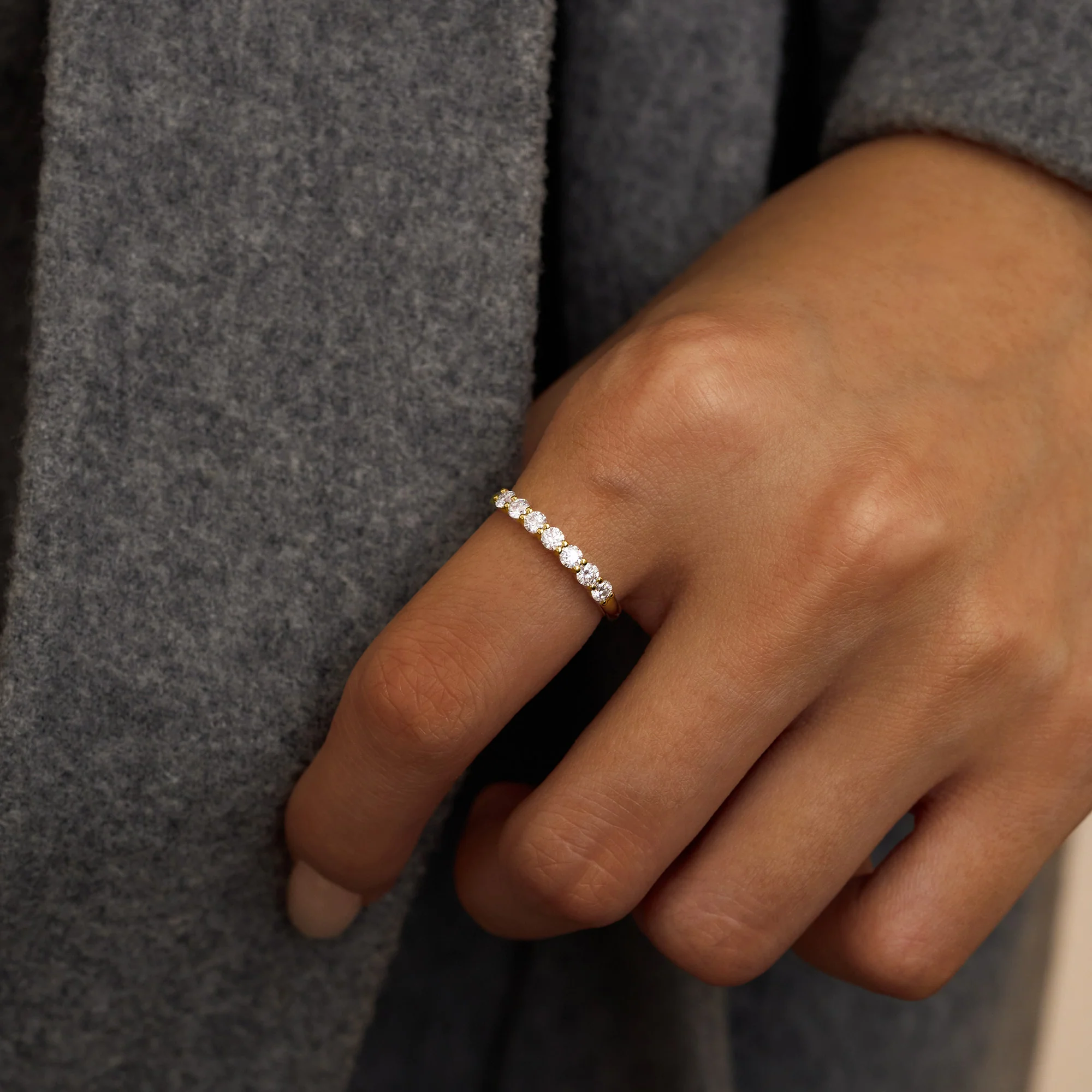 Art Deco Round Cut Moissanite Half Eternity Ring - Image 11