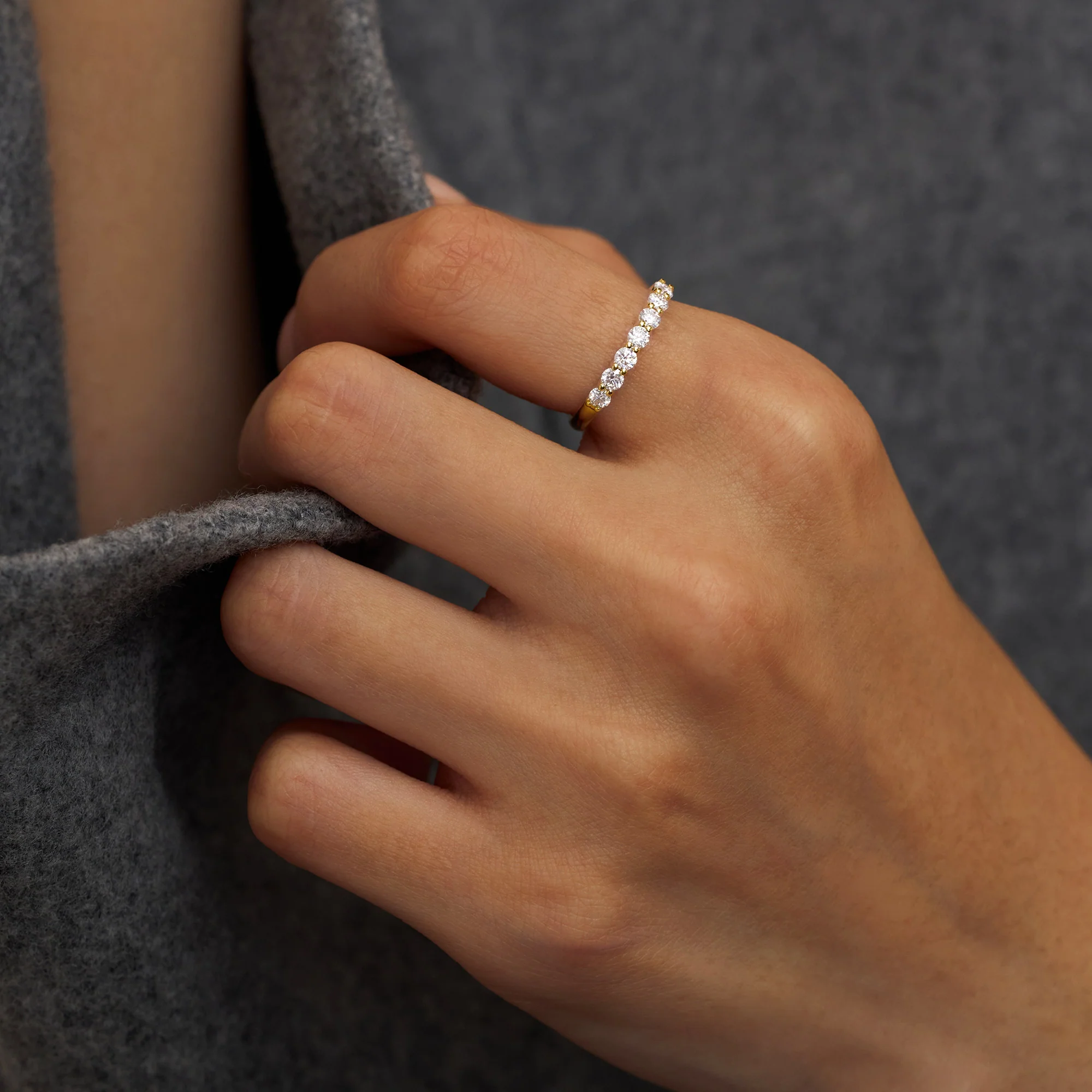 Art Deco Round Cut Moissanite Half Eternity Ring - Image 12