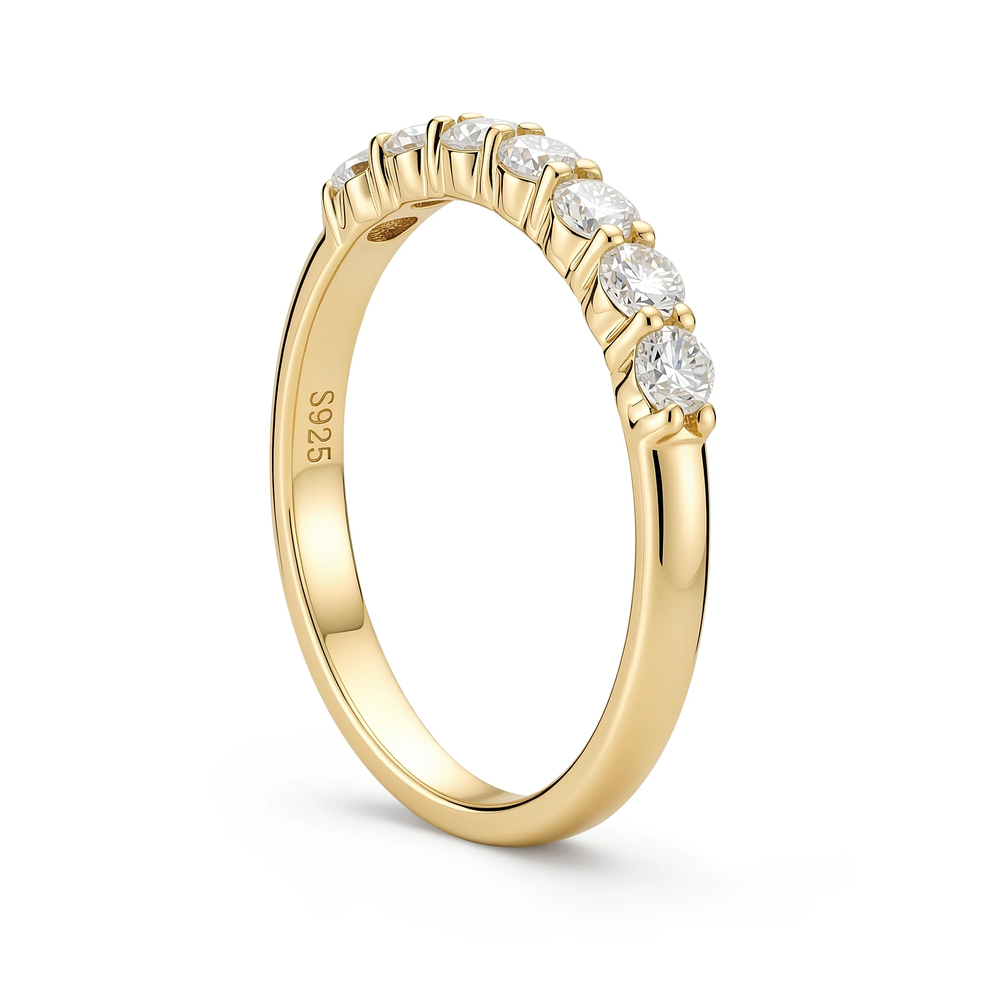 Art Deco Round Cut Moissanite Half Eternity Ring - Image 5