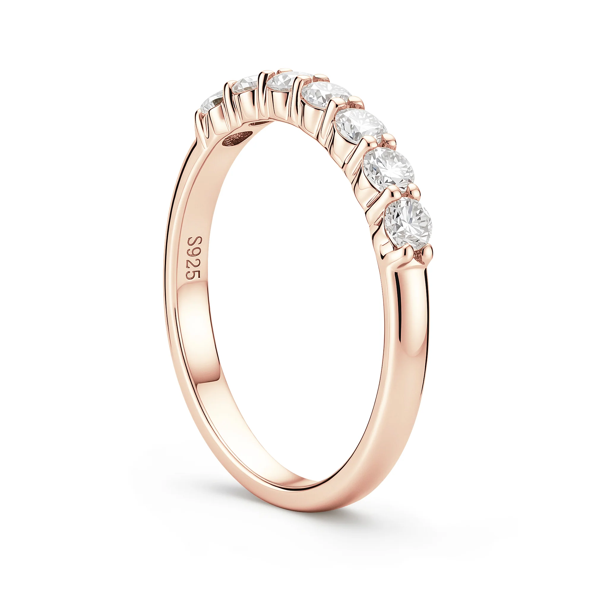Art Deco Round Cut Moissanite Half Eternity Ring - Image 7