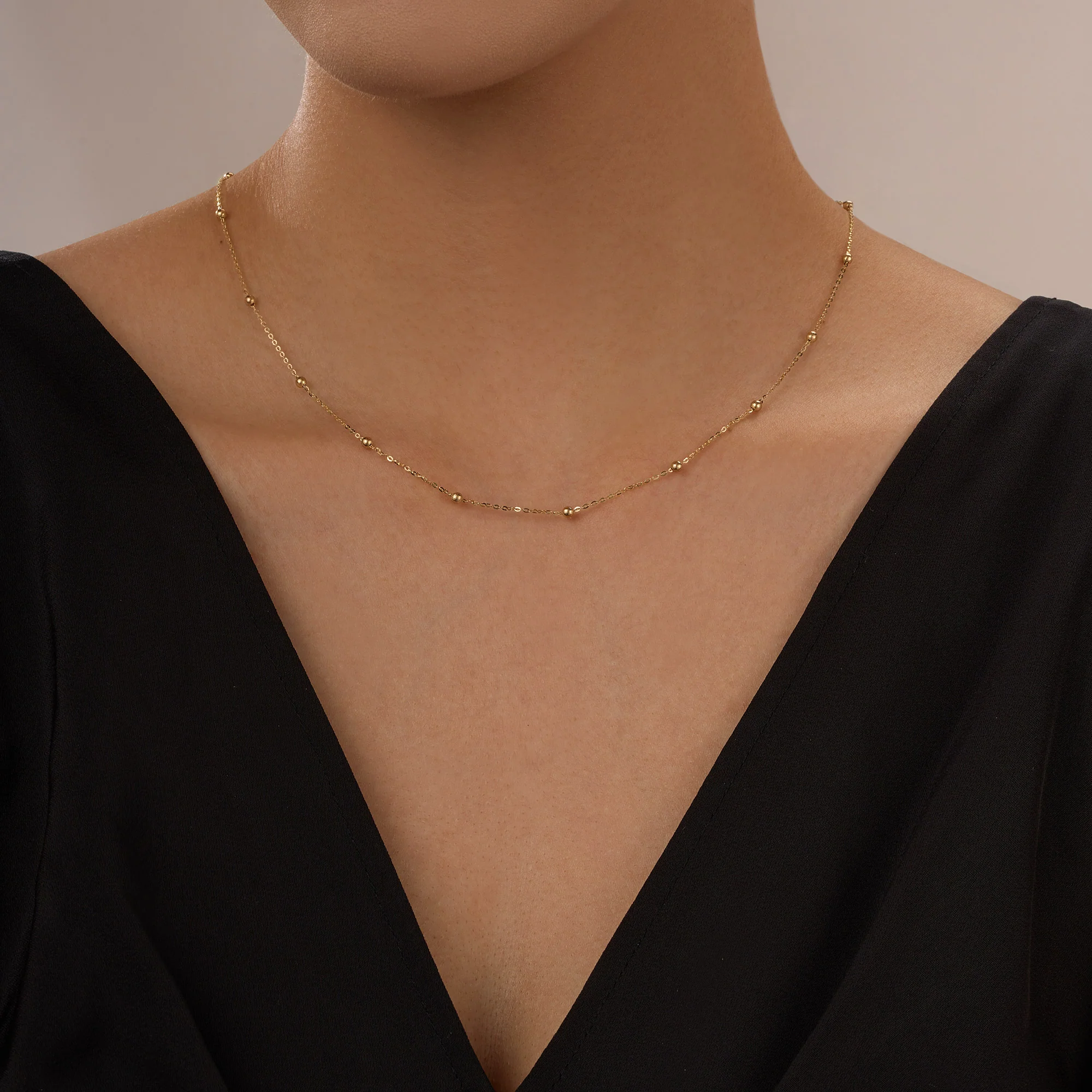 Bead Station Necklace in 14K Gold - Image 3