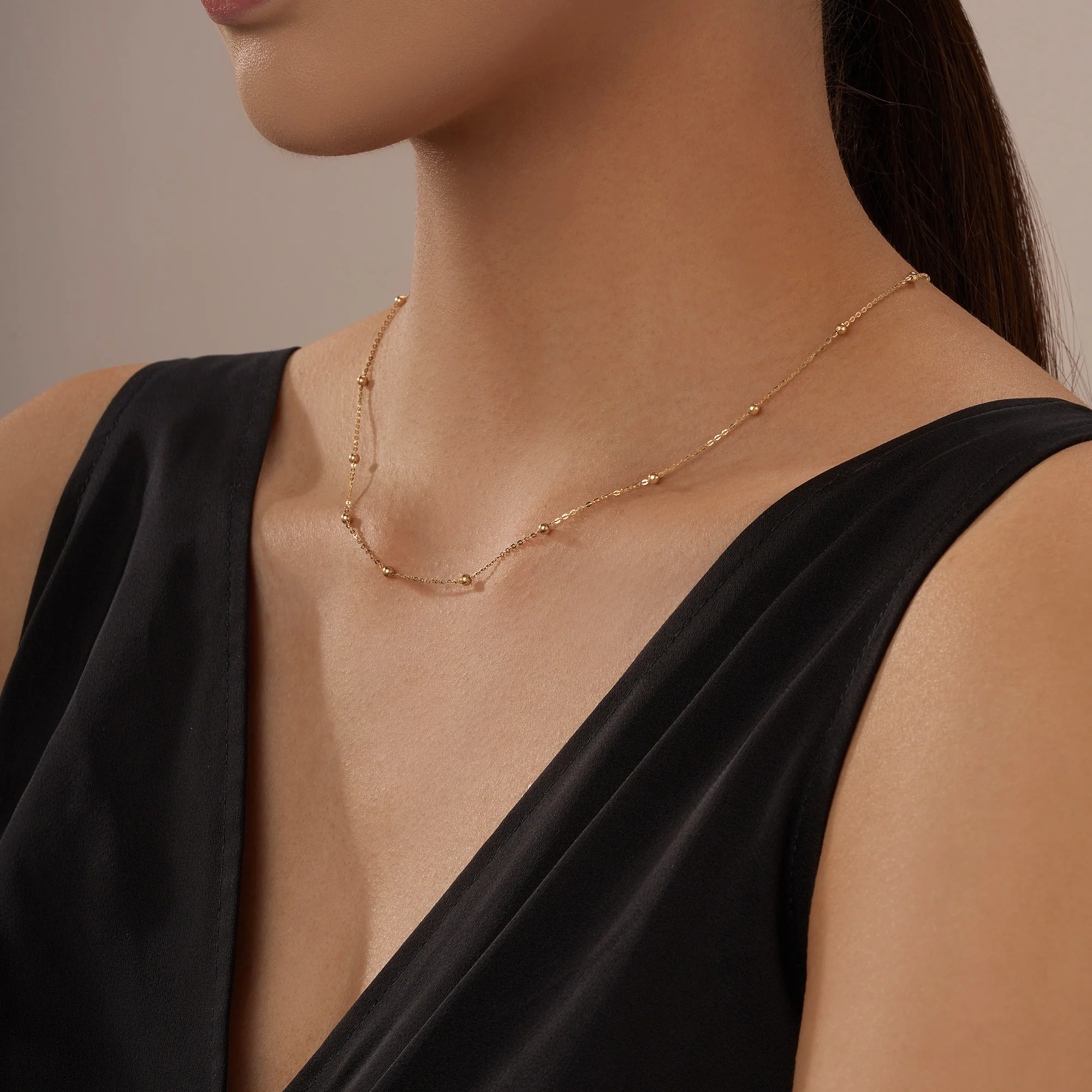 Bead Station Necklace in 14K Gold - Image 4
