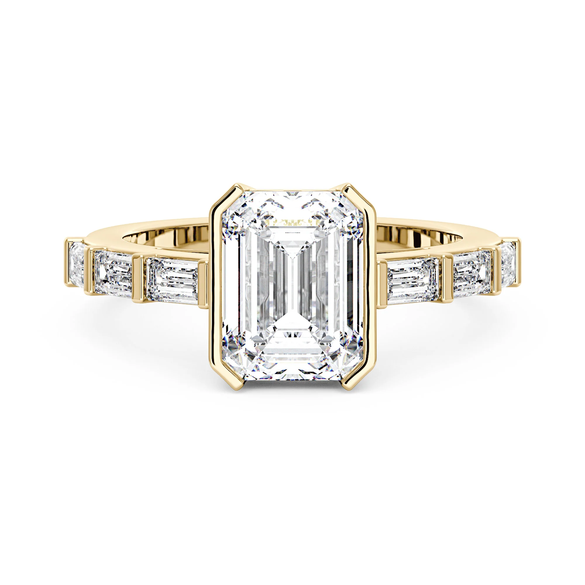 Art Deco Emerald Moissanite Bezel Ring - Image 4