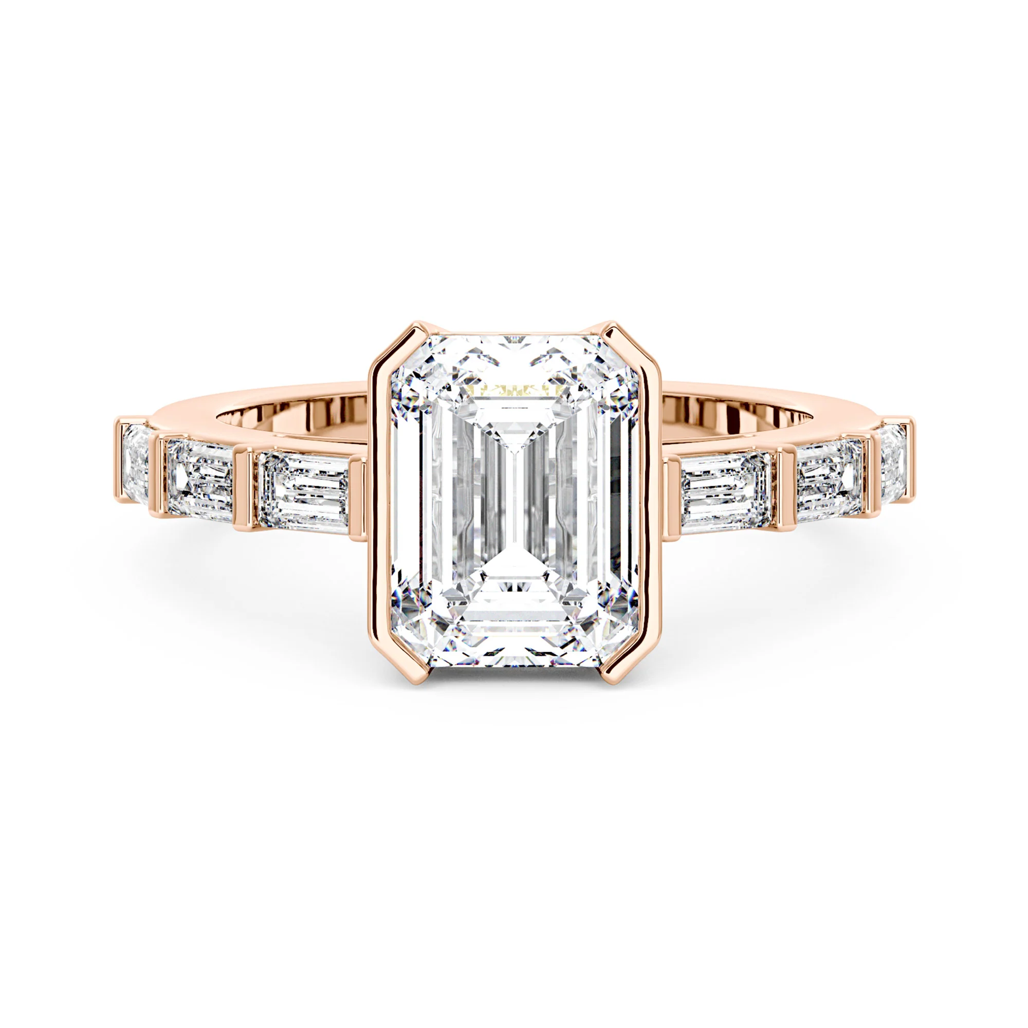 Art Deco Emerald Moissanite Bezel Ring - Image 7