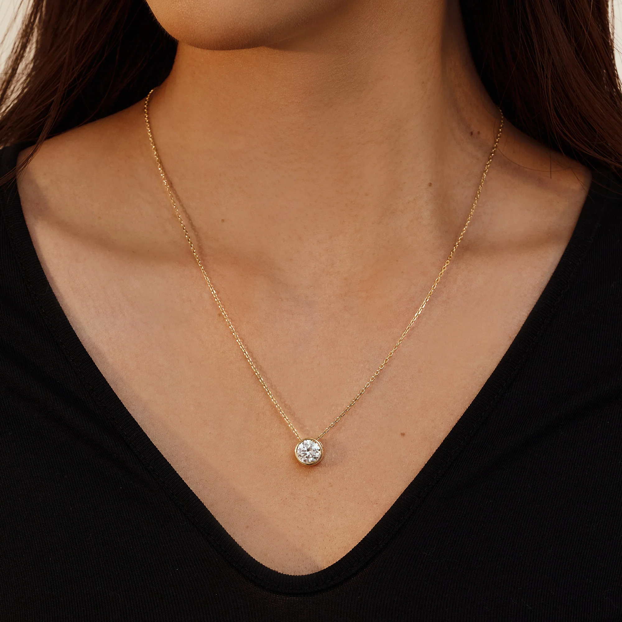 Bezel Set Round Solitaire Moissanite Pendant Necklace - Image 10