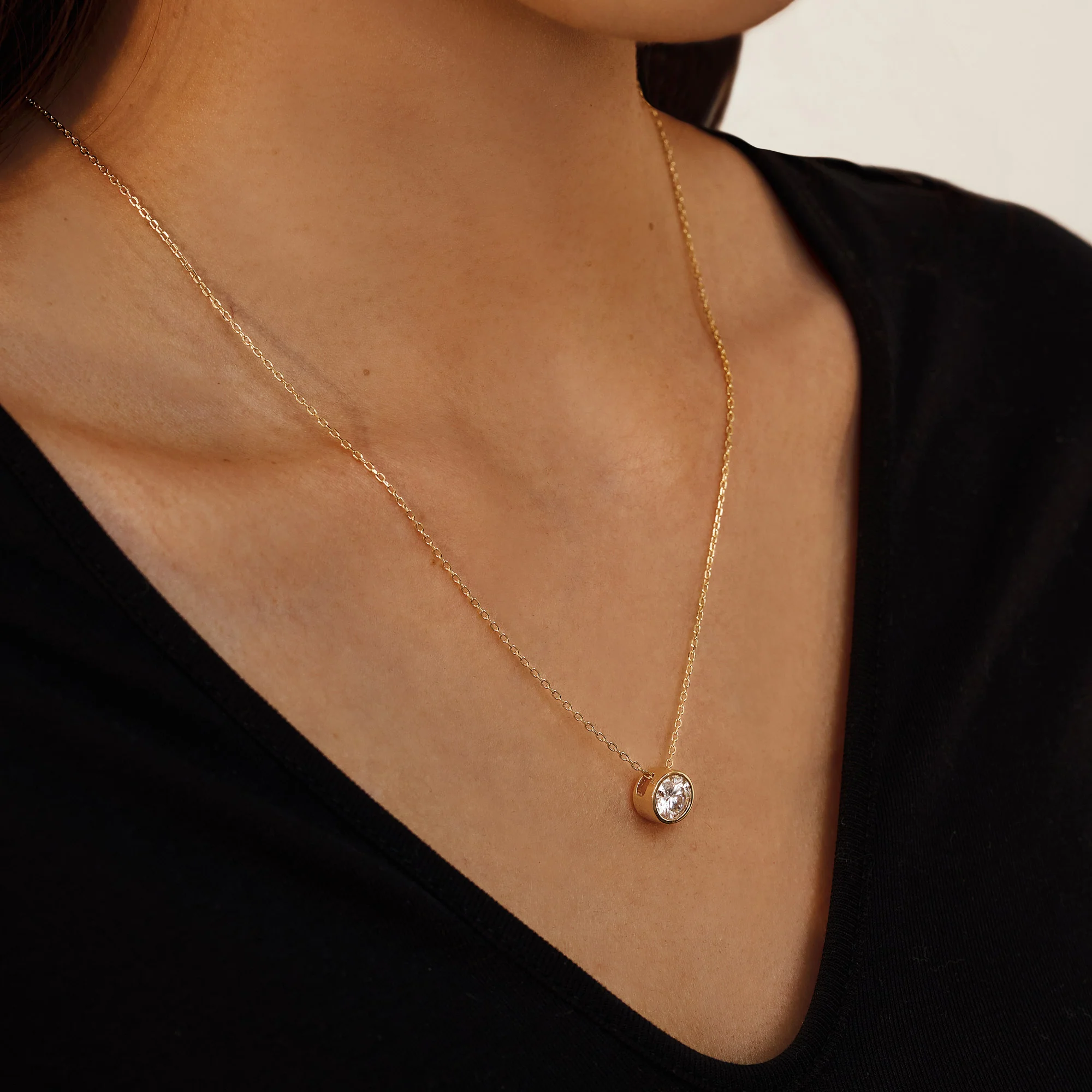 Bezel Set Round Solitaire Moissanite Pendant Necklace - Image 11