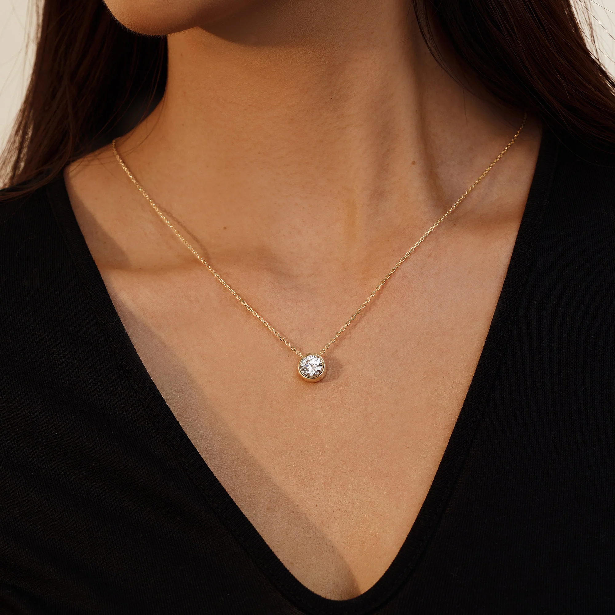 Bezel Set Round Solitaire Moissanite Pendant Necklace - Image 12