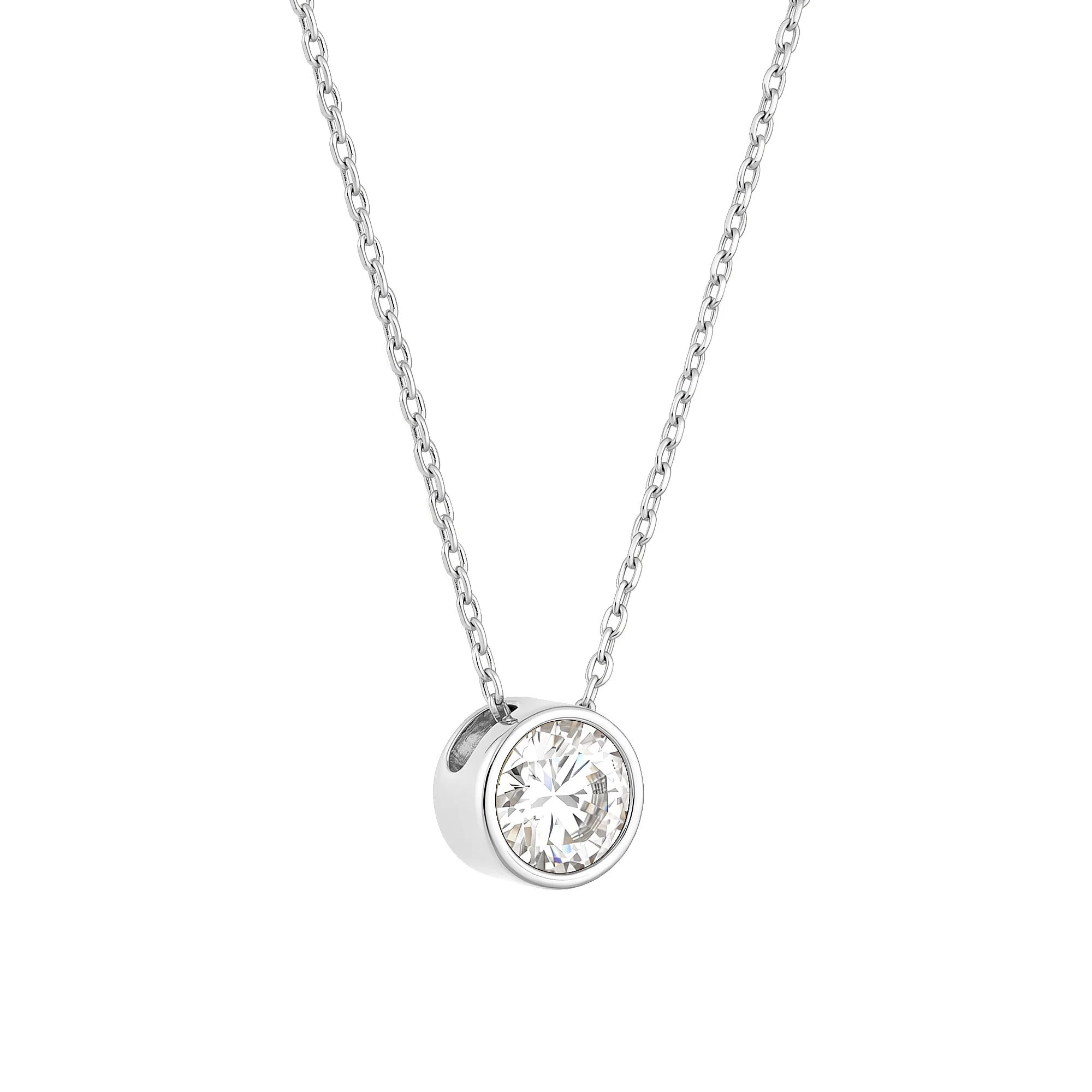 Bezel Set Round Solitaire Moissanite Pendant Necklace - Image 2