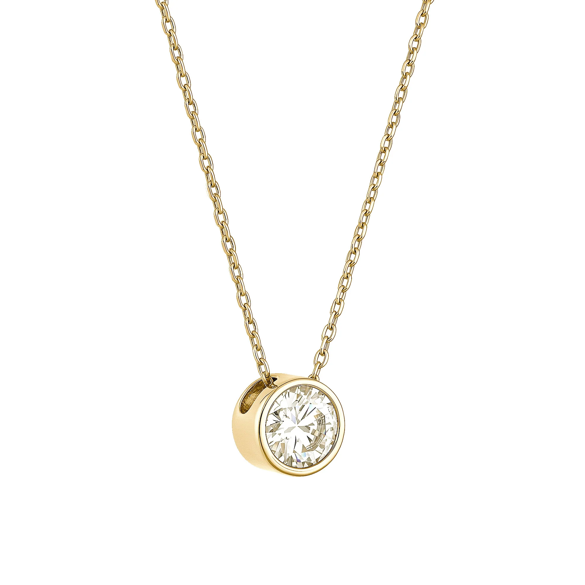Bezel Set Round Solitaire Moissanite Pendant Necklace - Image 5
