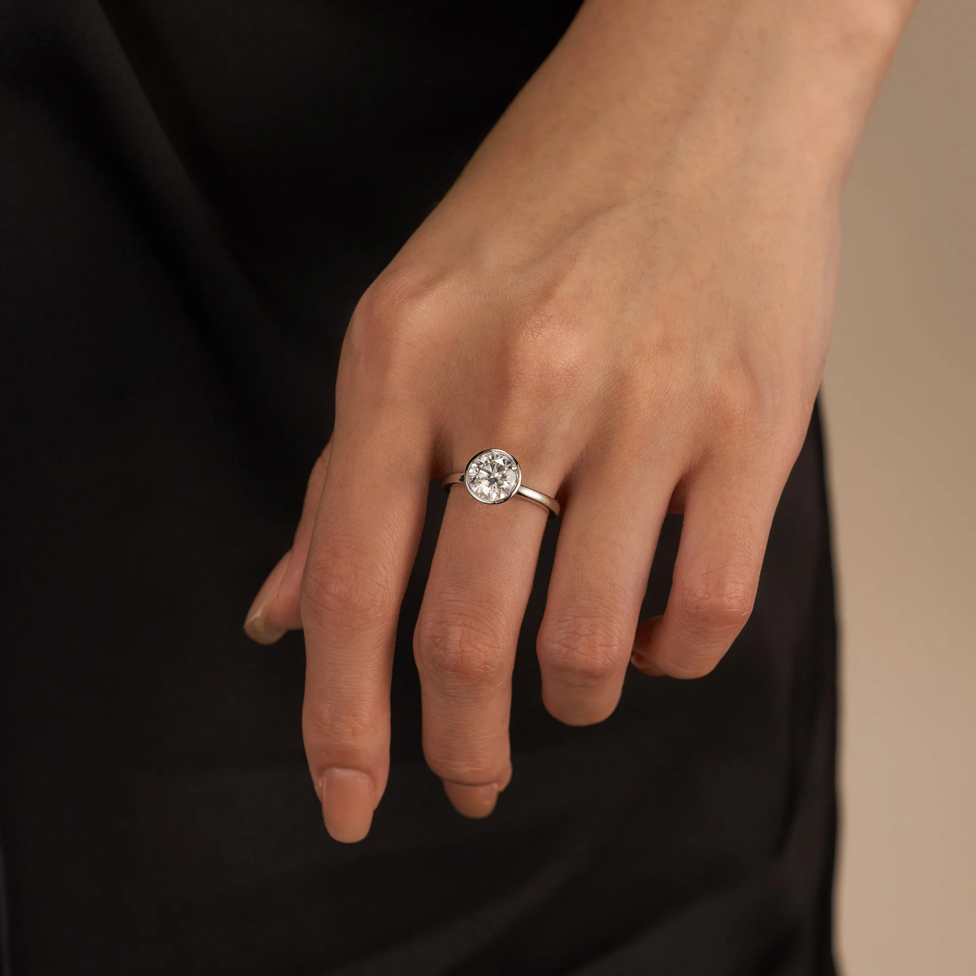 Round Moissanite Bezel Engagement Ring - Image 12