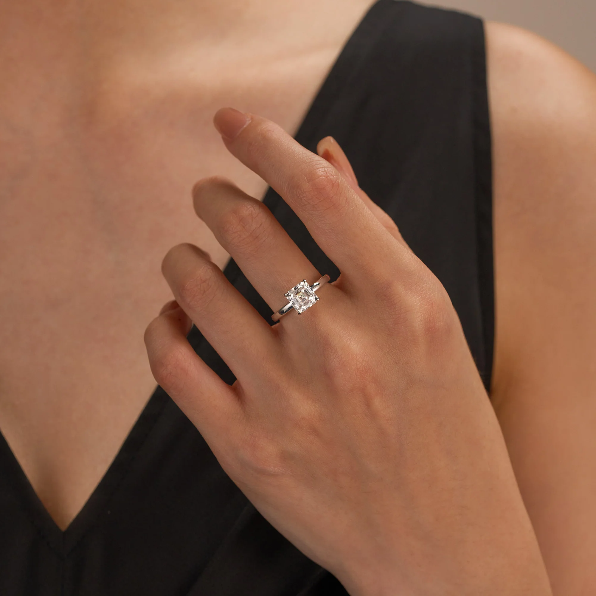 Classic Asscher Cut Moissanite Solitaire Ring - Image 10