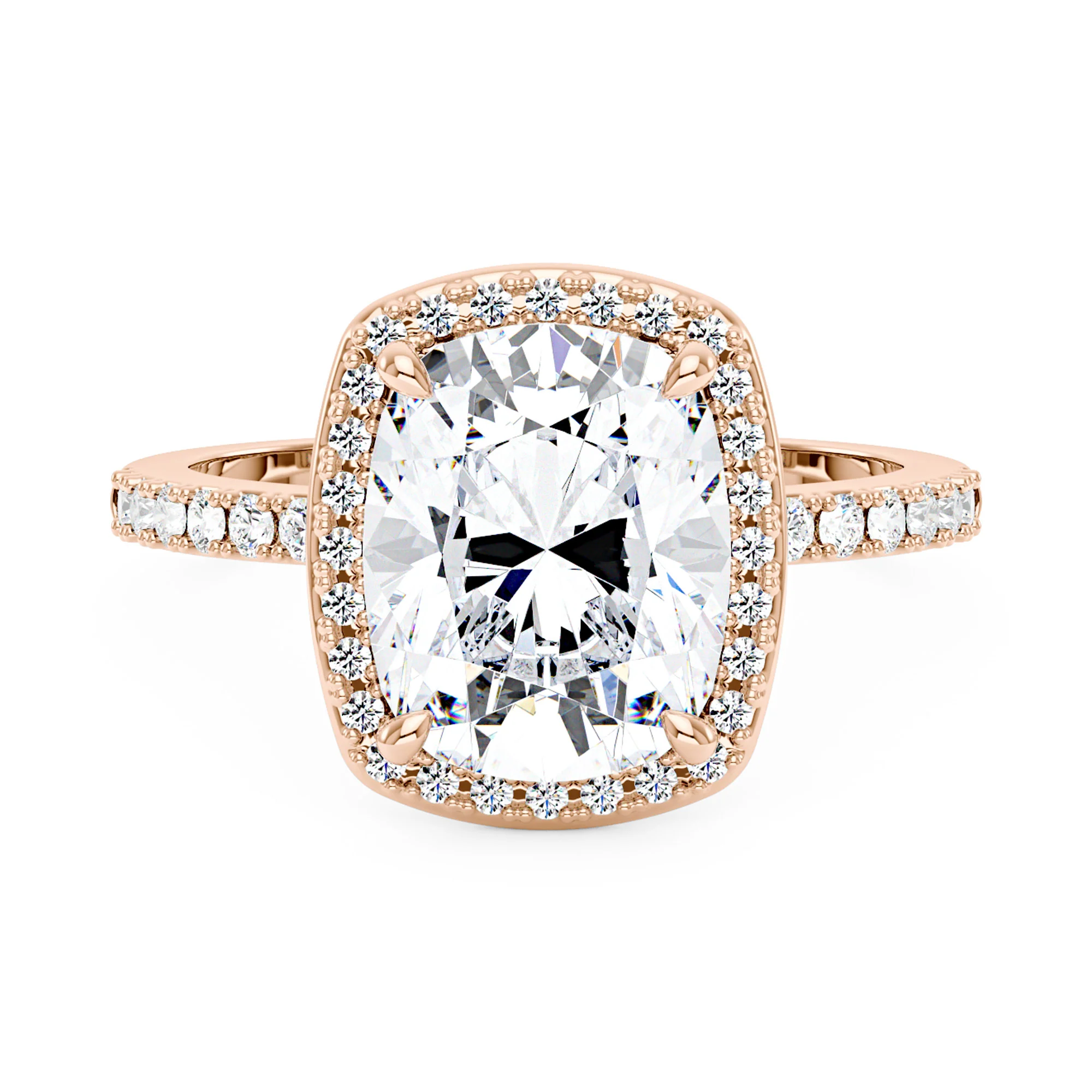 Classic Cushion Halo Moissanite Ring with Pavé Band - Image 7
