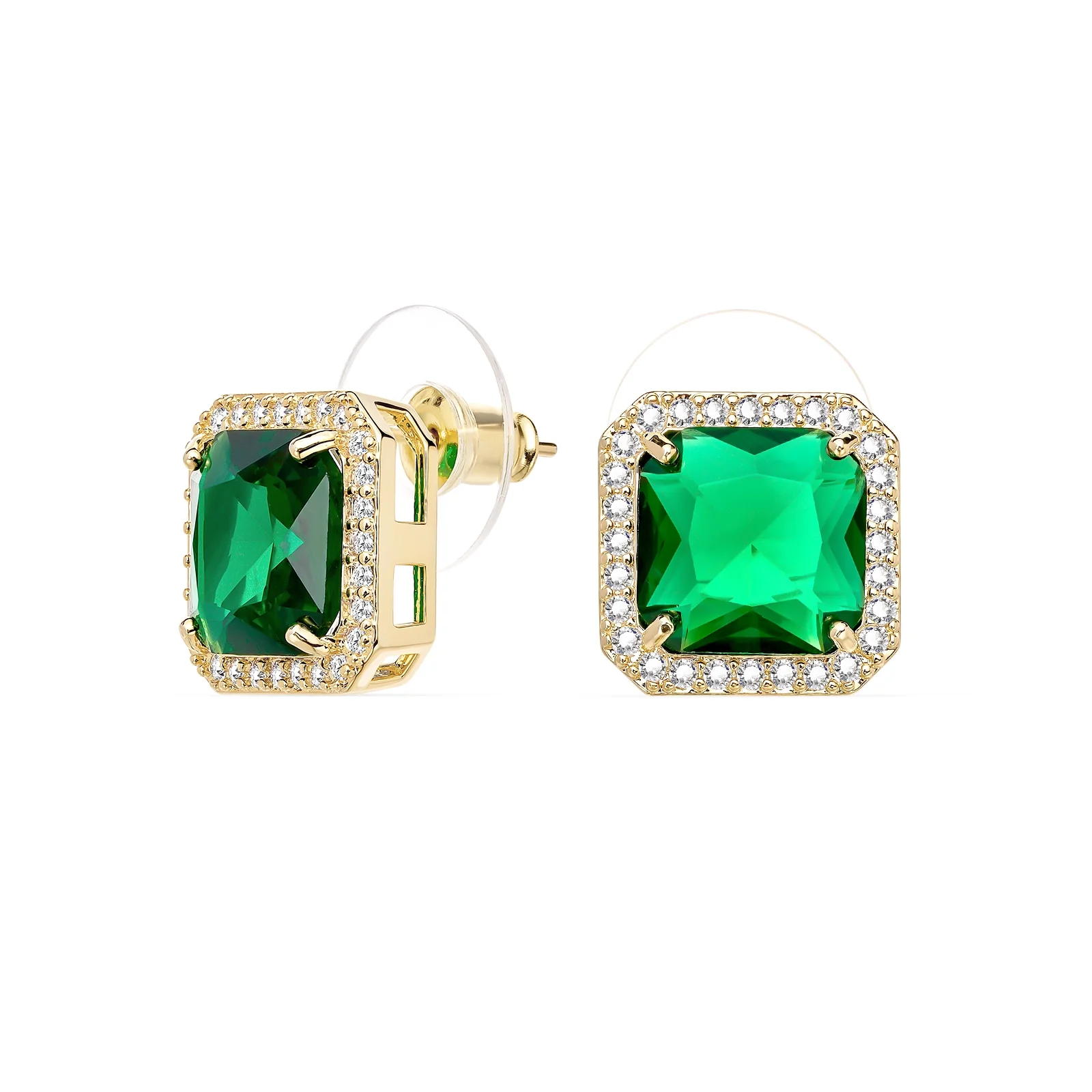 Classic Emerald With Halo Style Earings Studs - Image 3