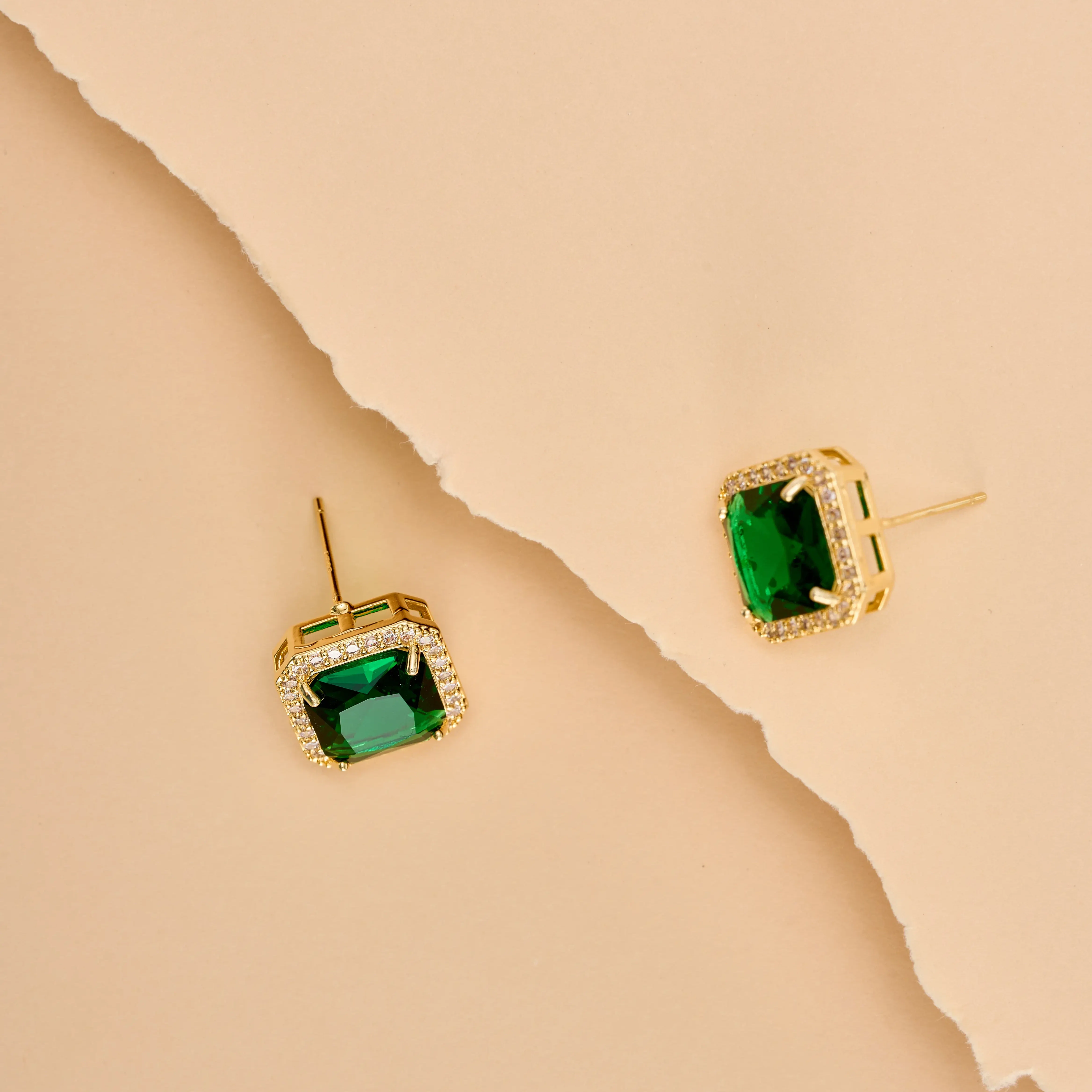 Classic Emerald With Halo Style Earings Studs - Image 5