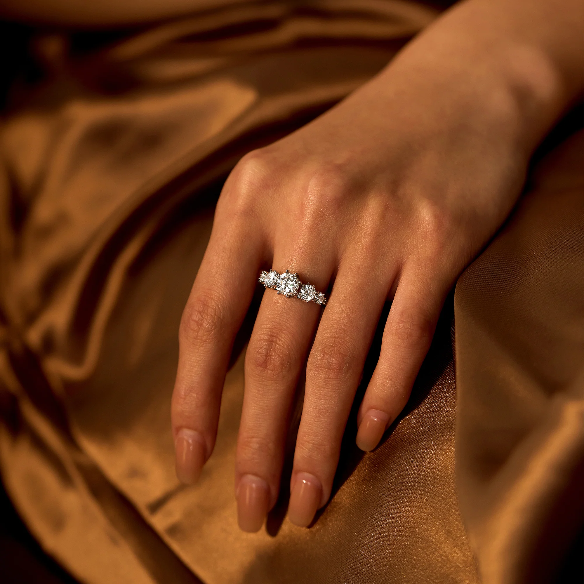 Modern Romance Cluster Round and Pavé Moissanite Trilogy Ring - Image 10