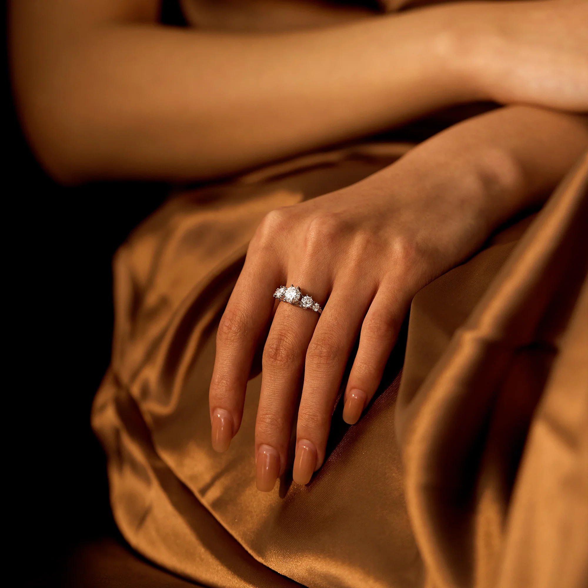 Modern Romance Cluster Round and Pavé Moissanite Trilogy Ring - Image 12