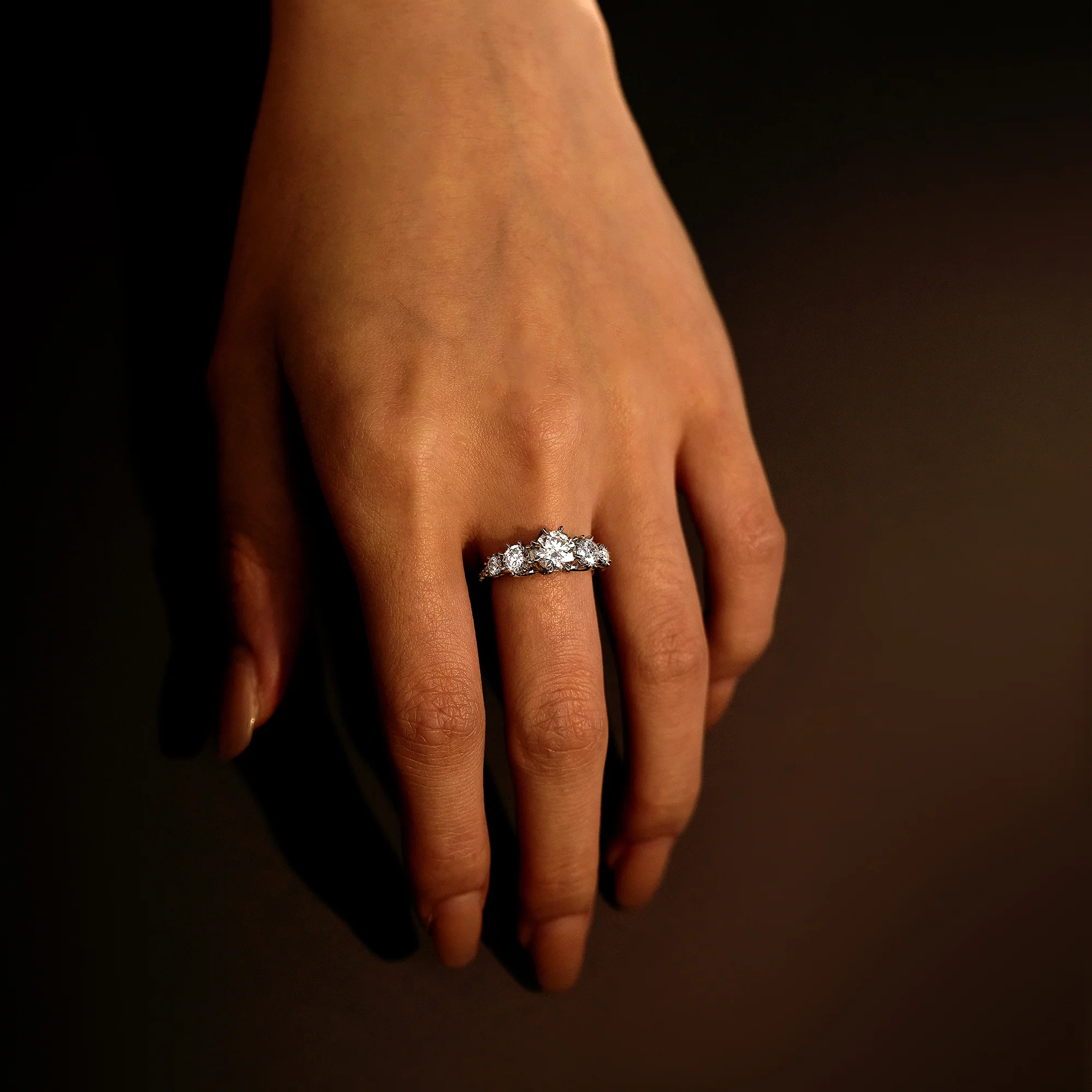Modern Romance Cluster Round and Pavé Moissanite Trilogy Ring - Image 13