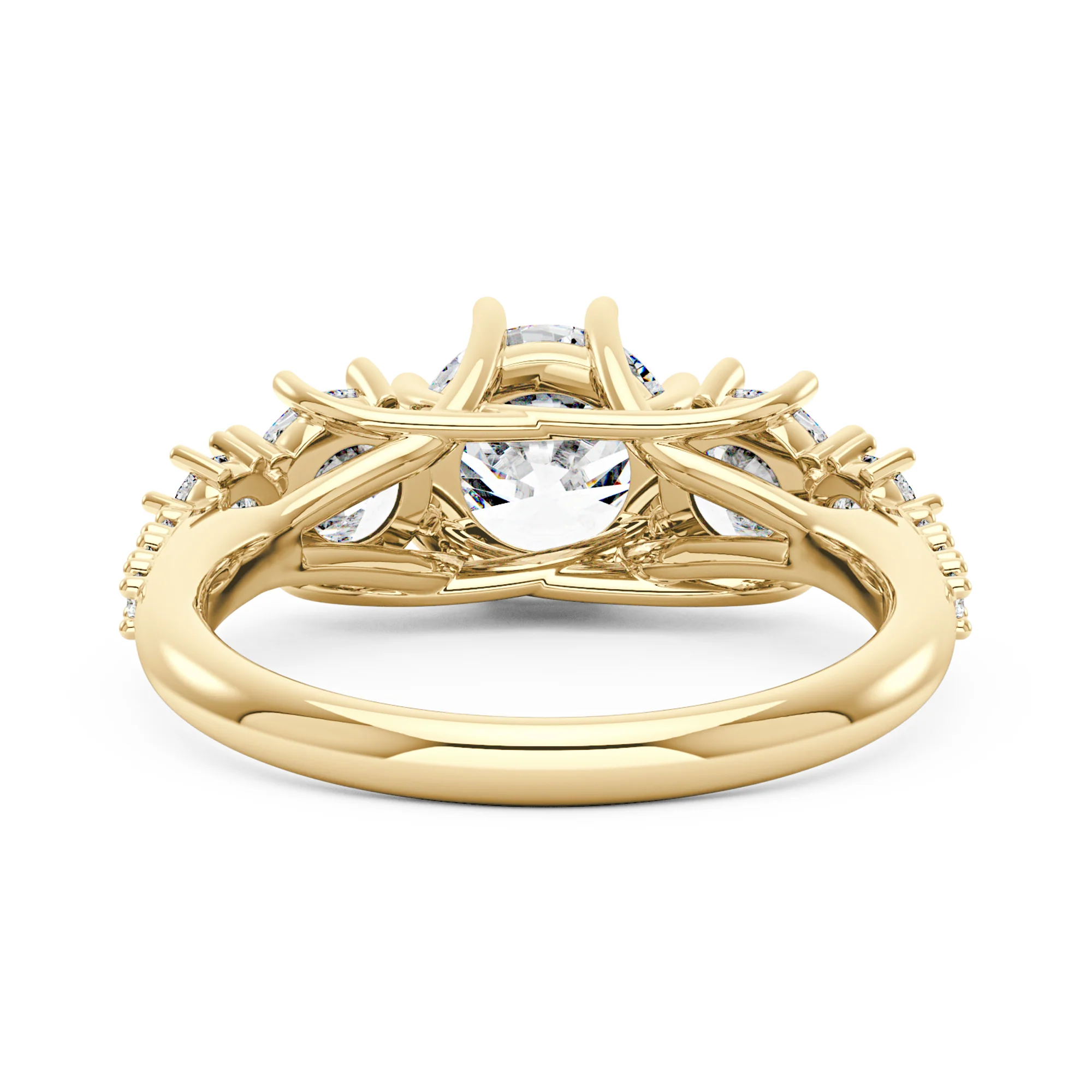 Modern Romance Cluster Round and Pavé Moissanite Trilogy Ring - Image 3