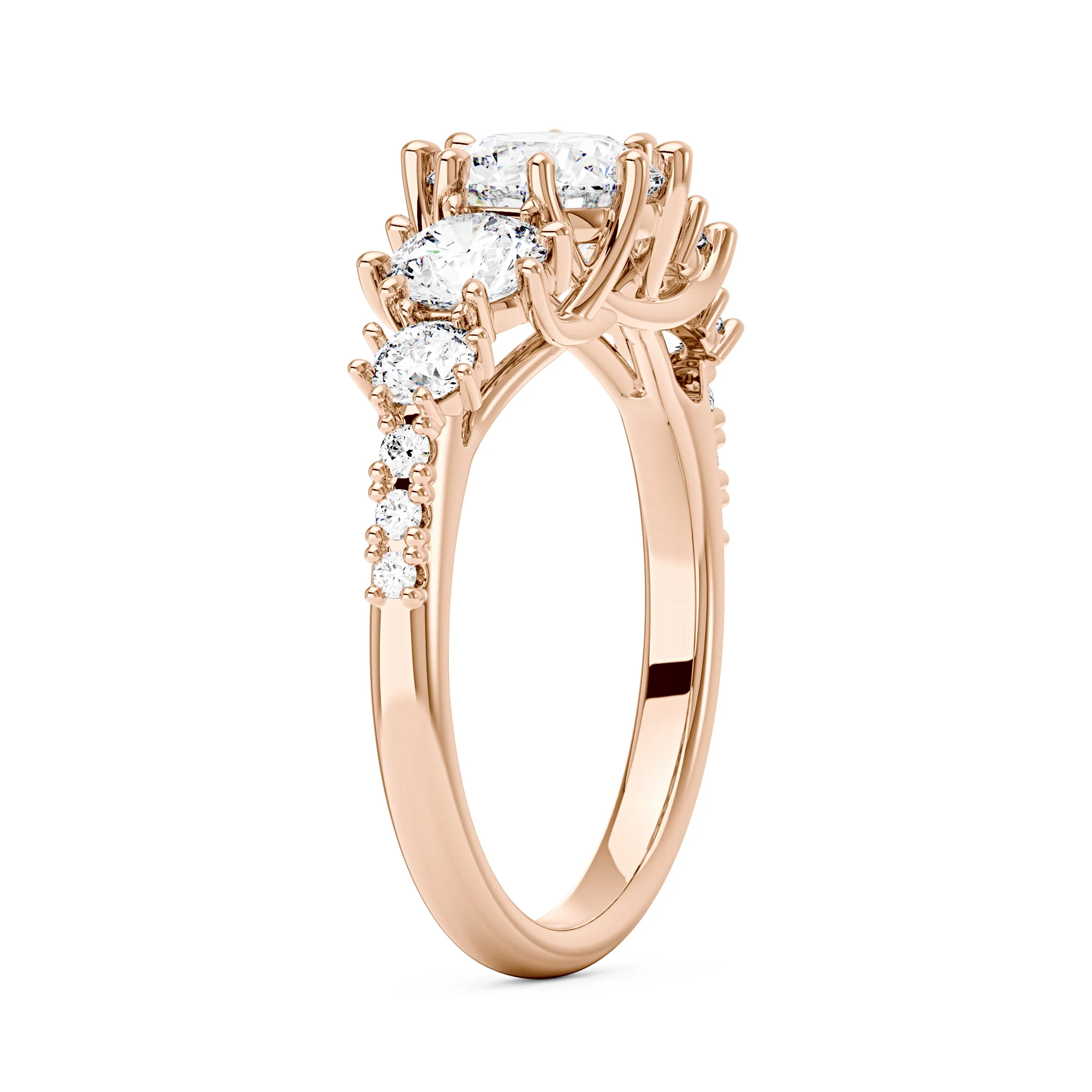 Modern Romance Cluster Round and Pavé Moissanite Trilogy Ring - Image 8