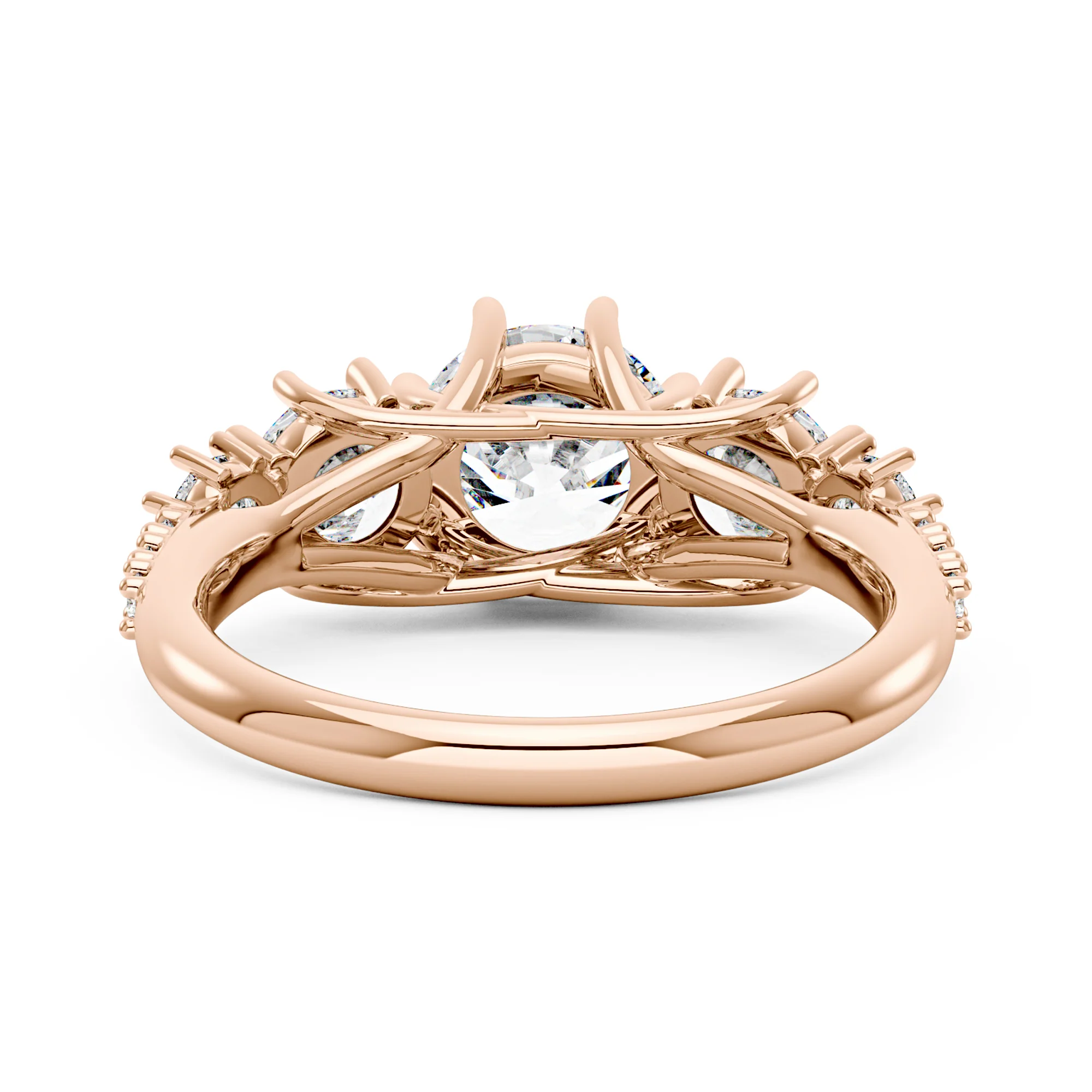 Modern Romance Cluster Round and Pavé Moissanite Trilogy Ring - Image 9