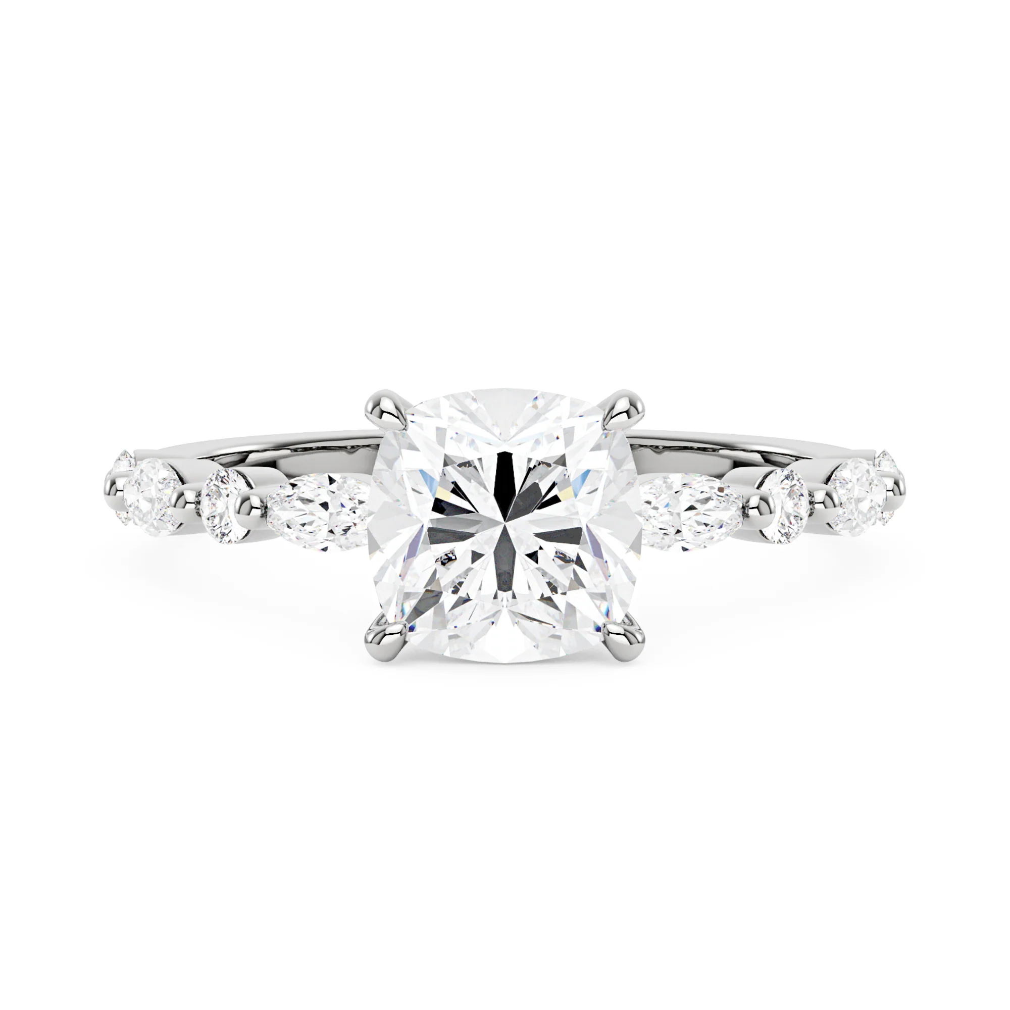 Cushion Cut Moissanite Accented Band Engagement Ring