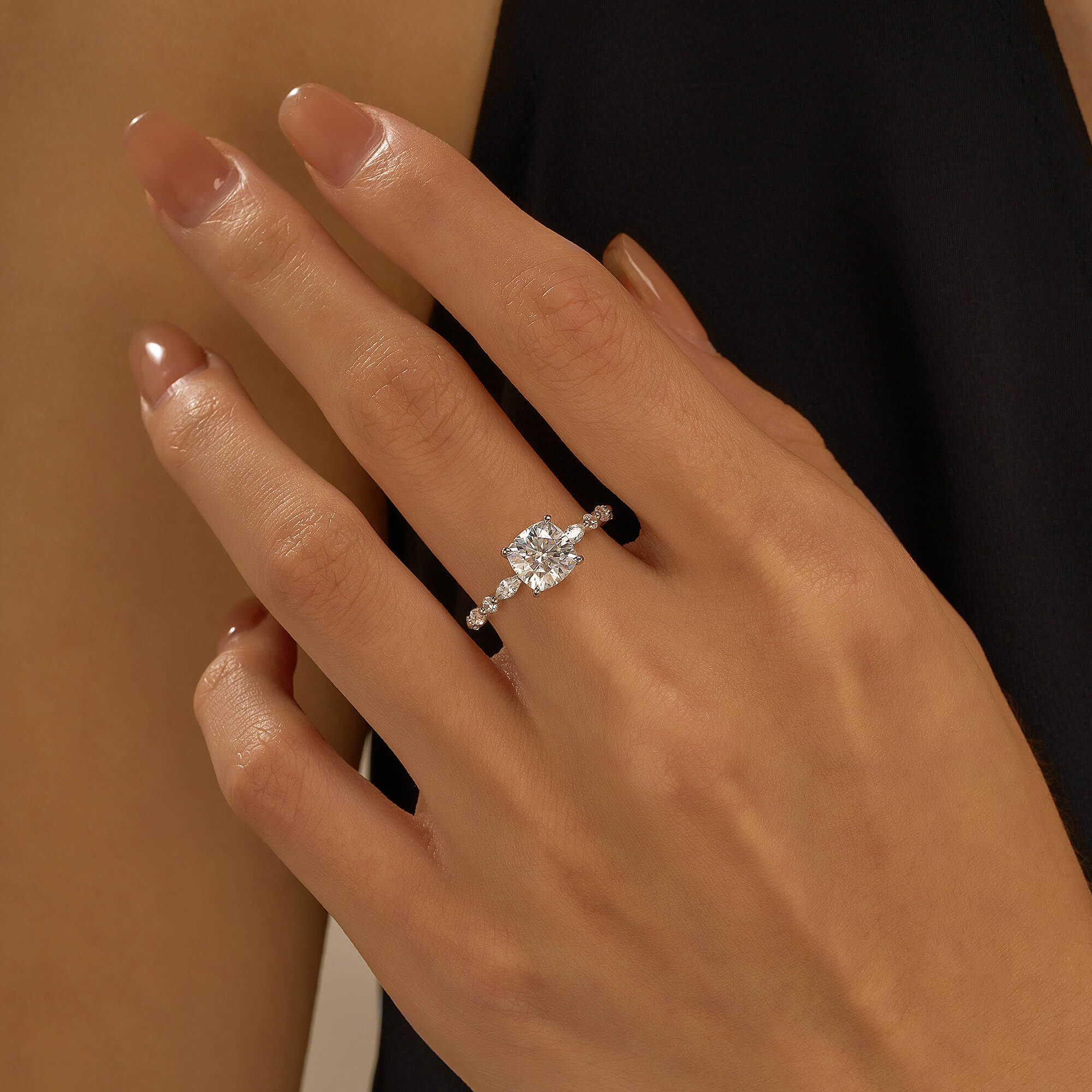 Cushion Cut Moissanite Accented Band Engagement Ring - Image 10