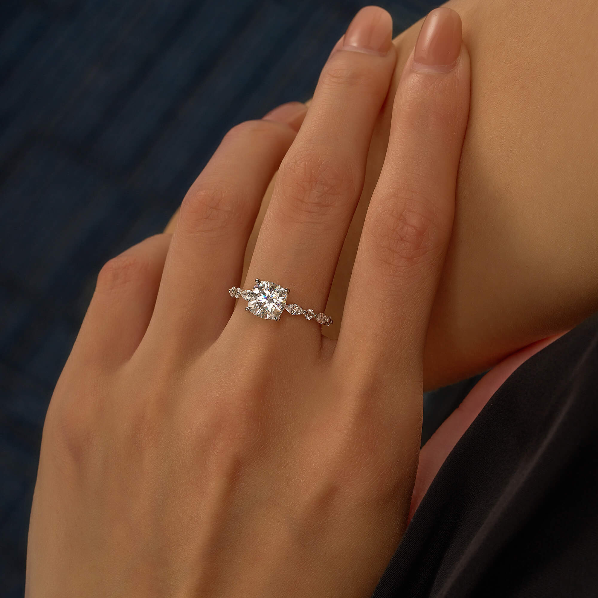 Cushion Cut Moissanite Accented Band Engagement Ring - Image 11