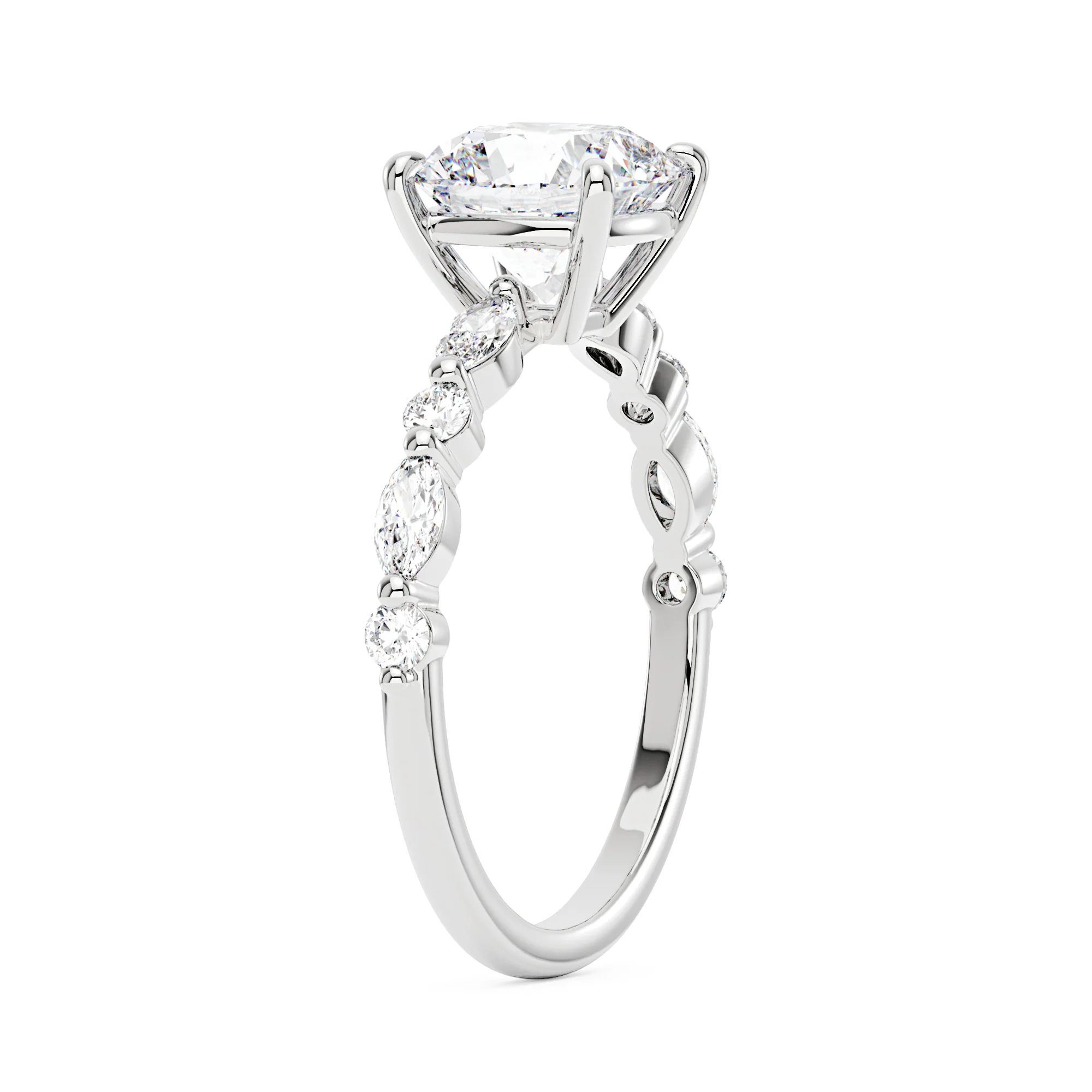 Cushion Cut Moissanite Accented Band Engagement Ring - Image 2