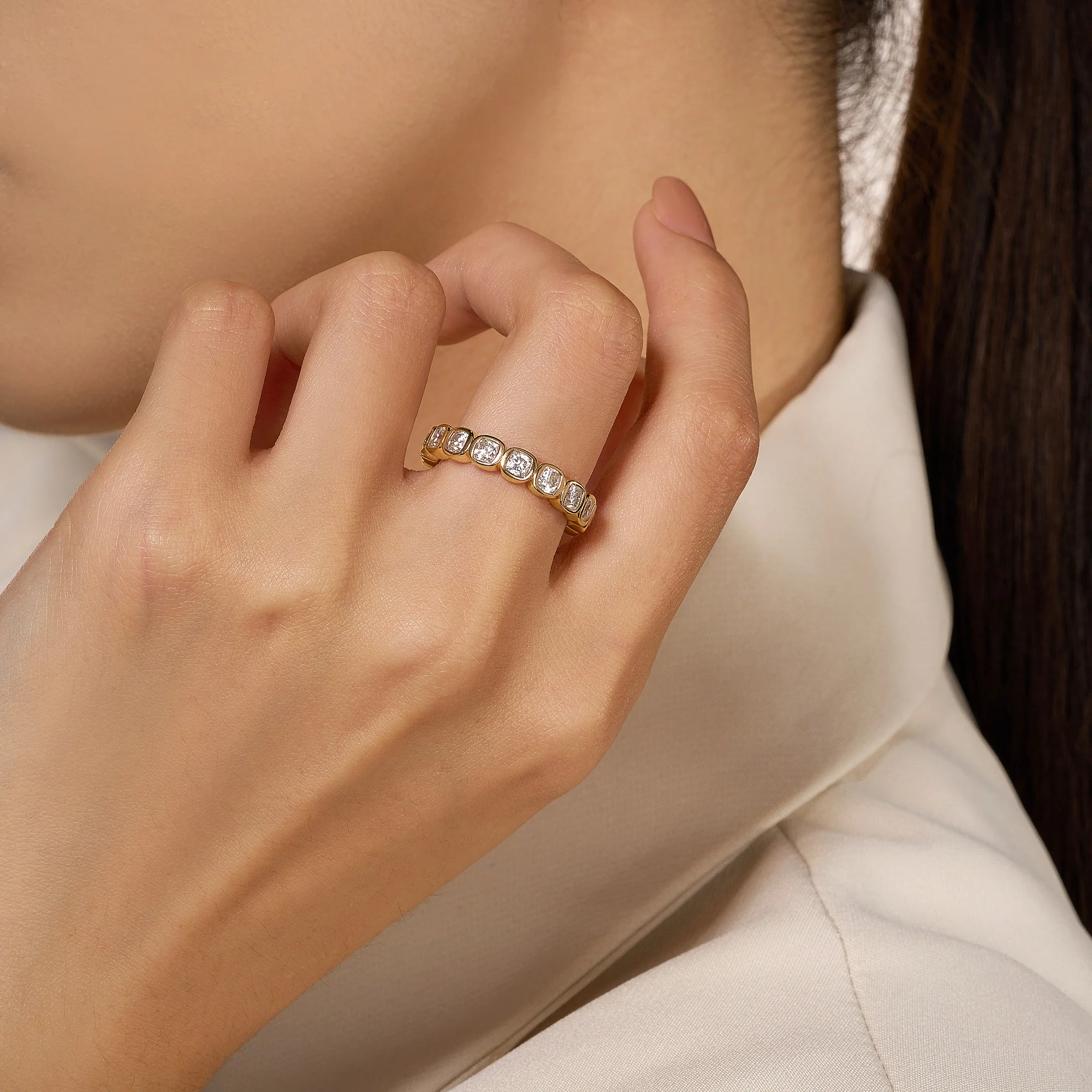 Cushion Moissanite Bezel Eternity Band - Image 11