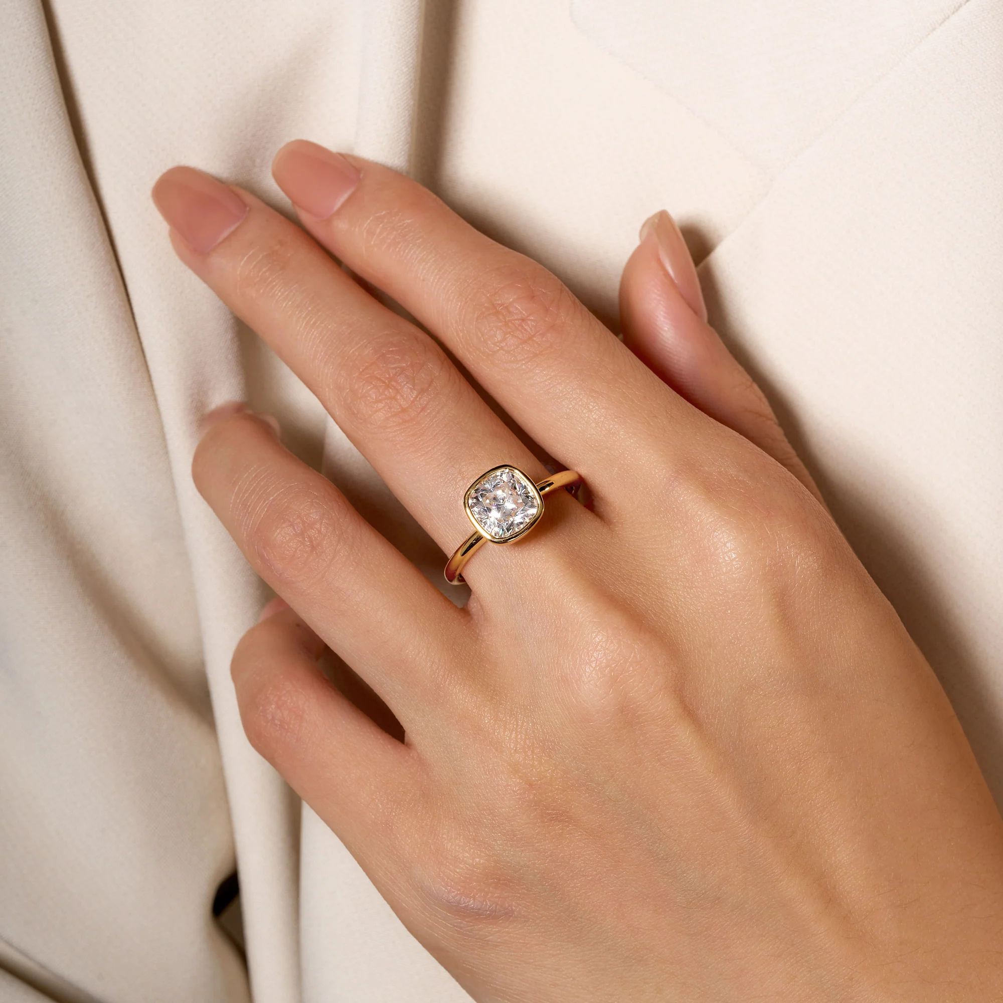 Cushion Cut Moissanite Bezel Ring - Image 12