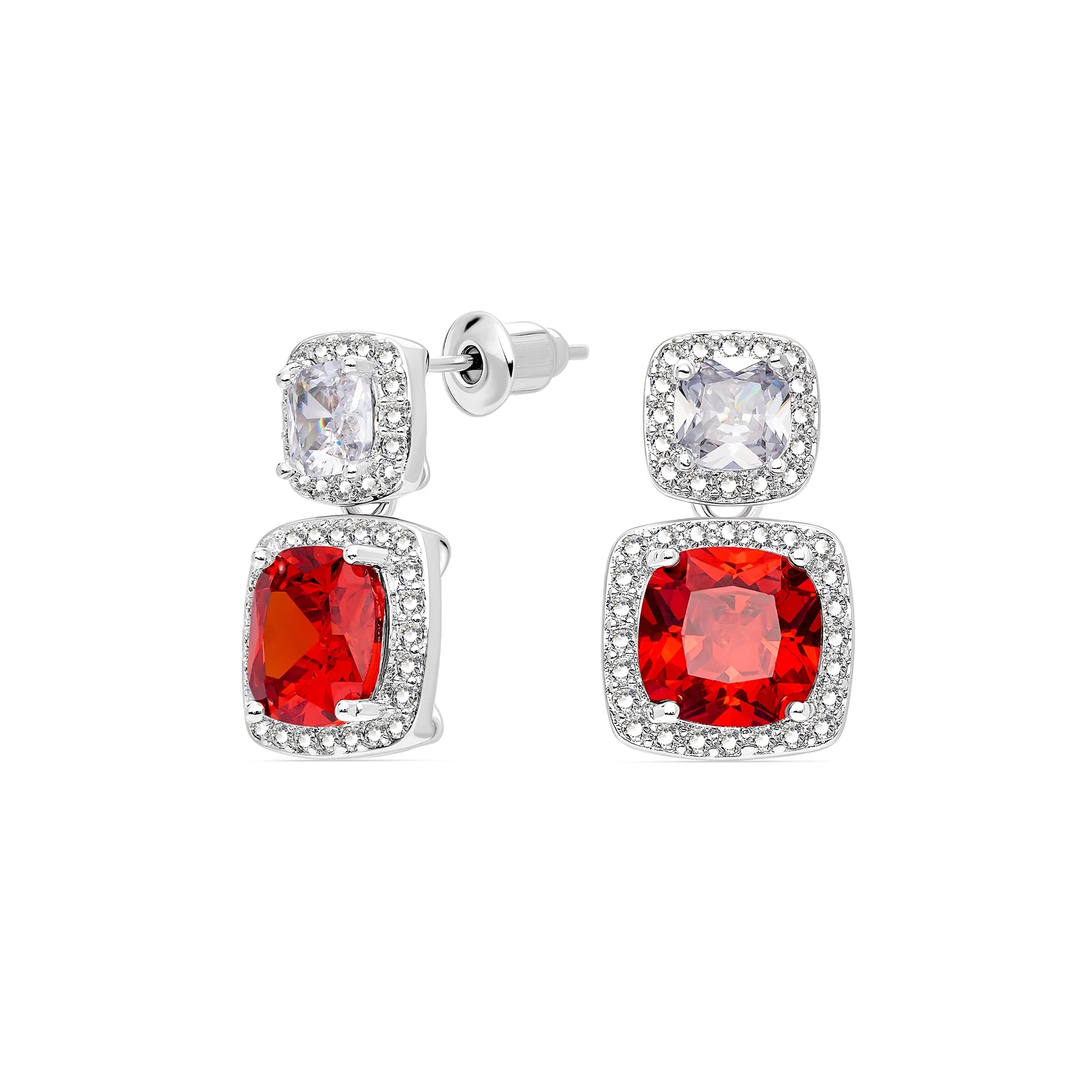 Cushion Cut With Halo Style Red Ruby Drop Earings - Image 4