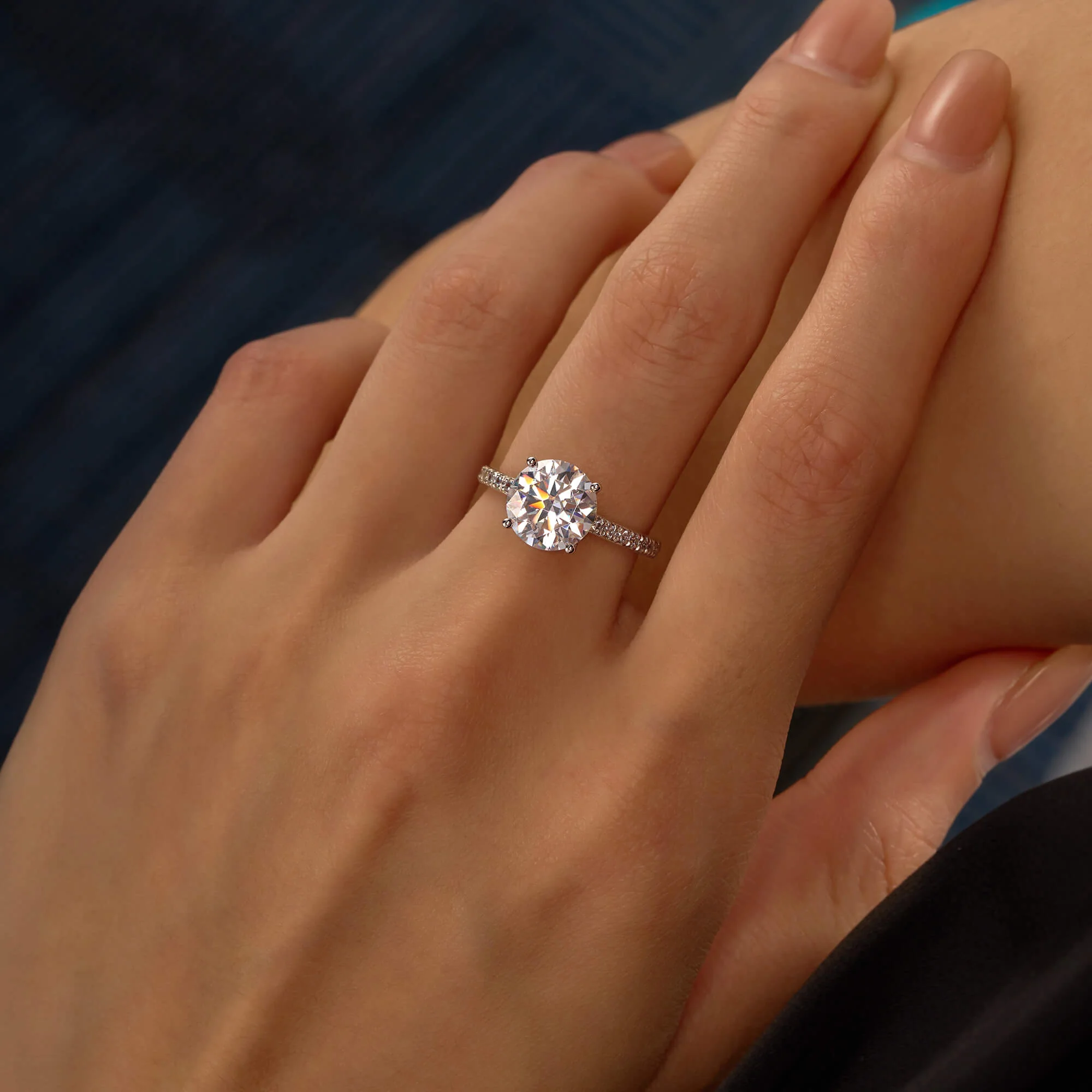 Dazzling Round Moissanite Pave Band Engagement Ring - Image 10
