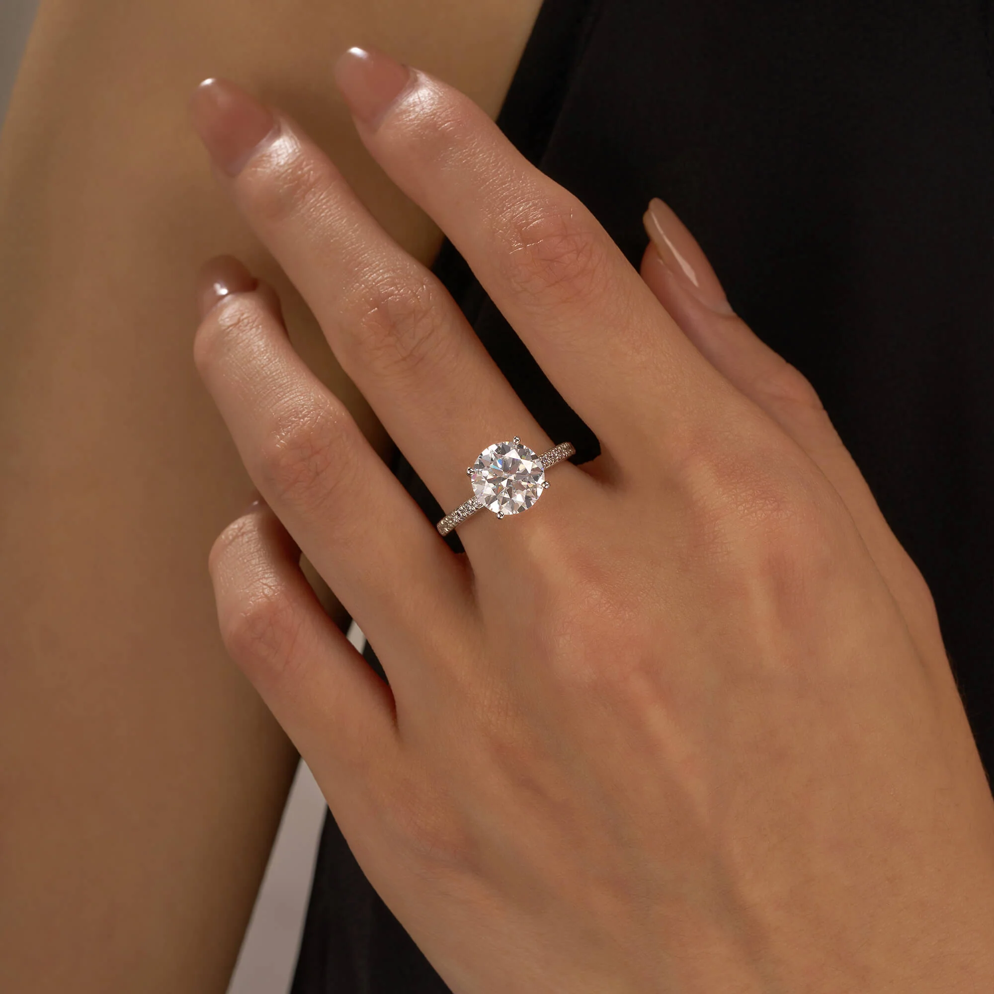 Dazzling Round Moissanite Pave Band Engagement Ring - Image 11