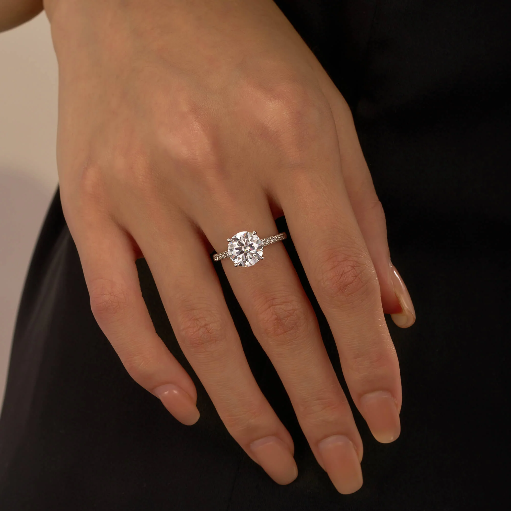Dazzling Round Moissanite Pave Band Engagement Ring - Image 12